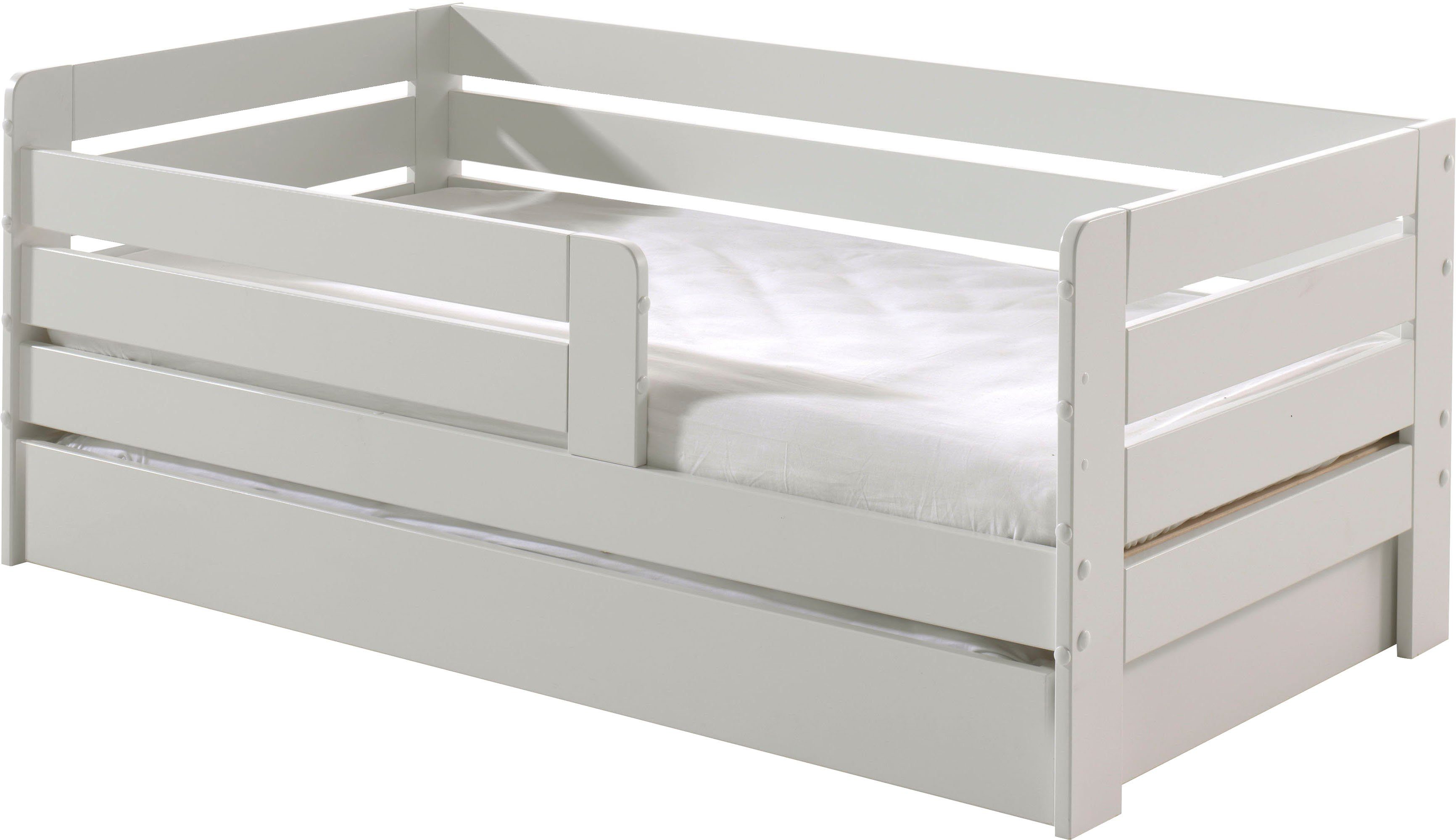 Vipack Kinderbett Junior, Kiefermassiv mit umlaufendem Absturzschutz und Rolllattenrost (B/H/T ca. 143,6x56x70cm, mit niedrigem Betteinstieg), wahlweise in 2 Farben, mit oder ohne Schublade