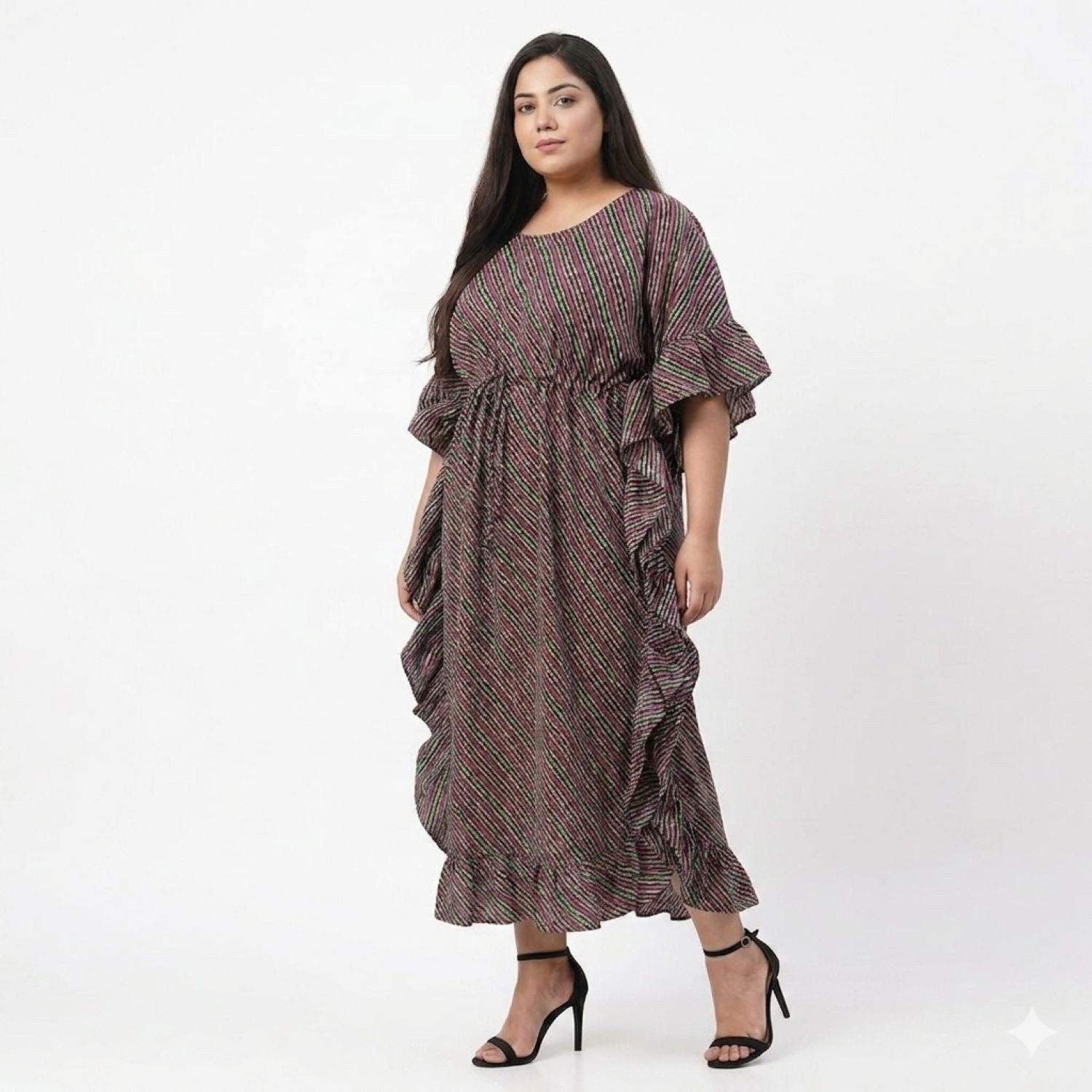 Kaftan Frill Spiral Print Muslin Cotton Kaftan