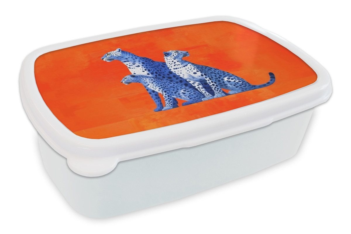 MuchoWow Lunchbox Leoparden - Punkte - Orange, Kunststoff, (2-tlg), Brotdose Schule oder Arbeit, Brotbox für Kinder und Erwachsene
