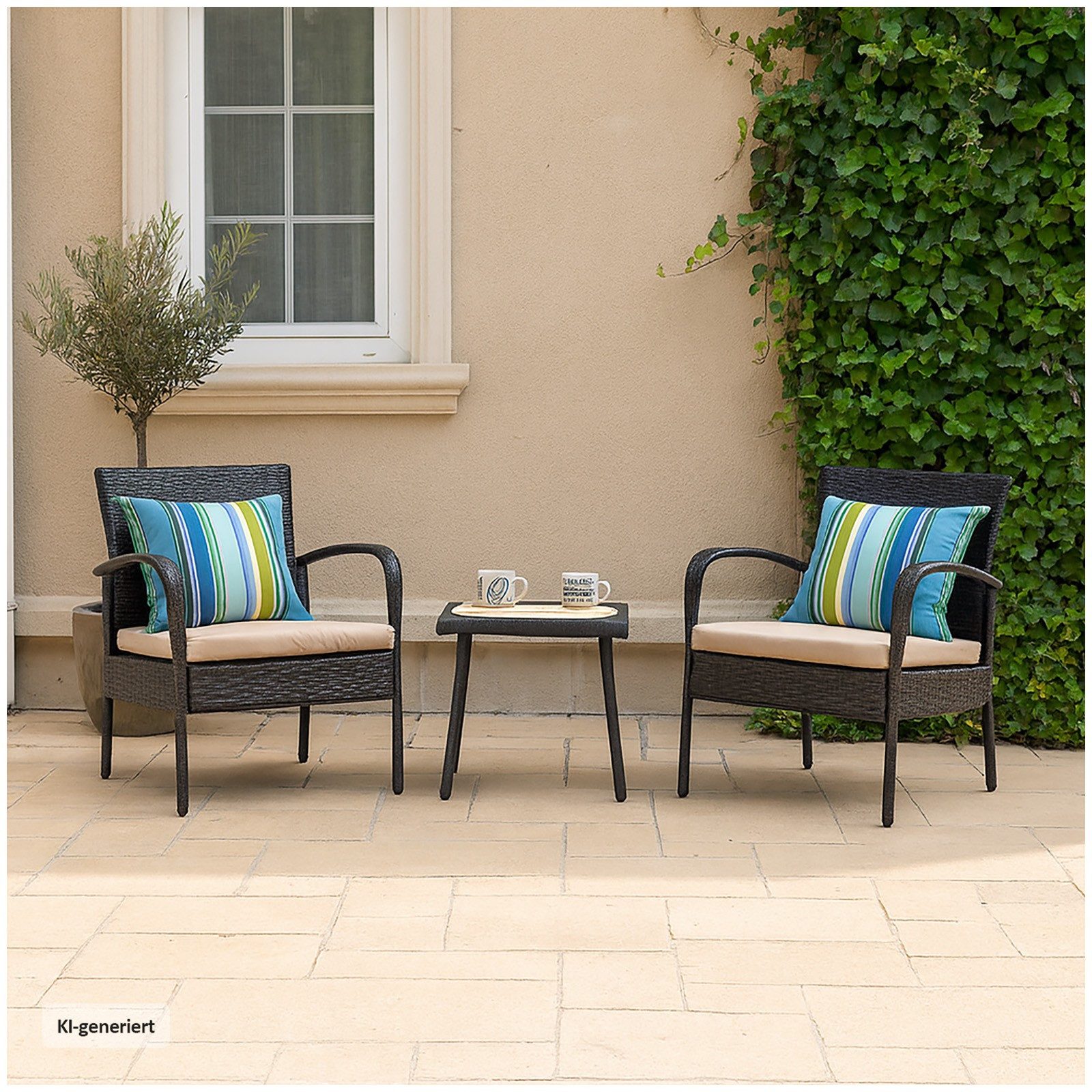 HTI-Line Balkonset Terrassenmöbel Neapel, (Set, 3-tlg., 2x Stühle, 1x Tisch, inkl. Auflagen), Loungemöbel Gartenmöbel