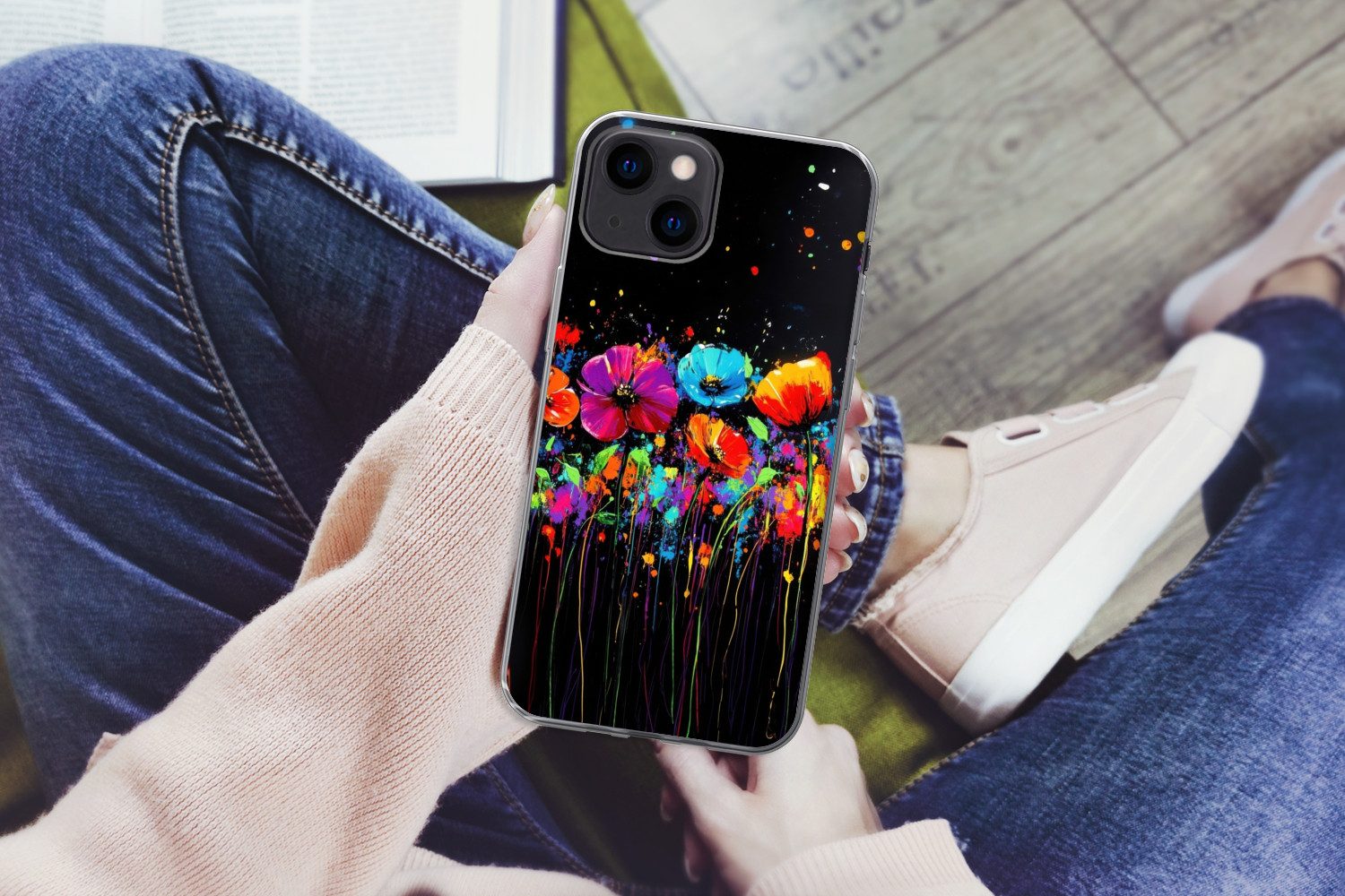 MuchoWow Handyhülle für Apple iPhone 13 Blumen - Bunt - Spritzer, Smartphone-Bumper, Print, Handy Schutzhülle Dünn