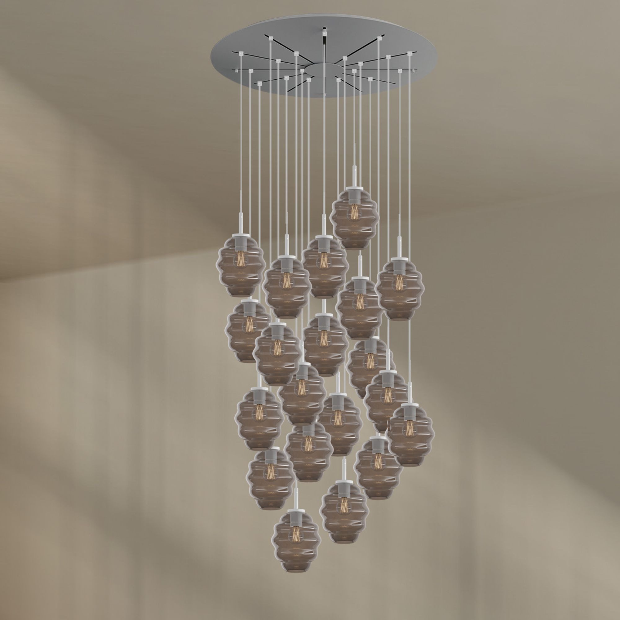 s.luce Pendelleuchte Echos Galerieleuchte 20-flg Ø120cm Baldachin Ø 18cm Rauch