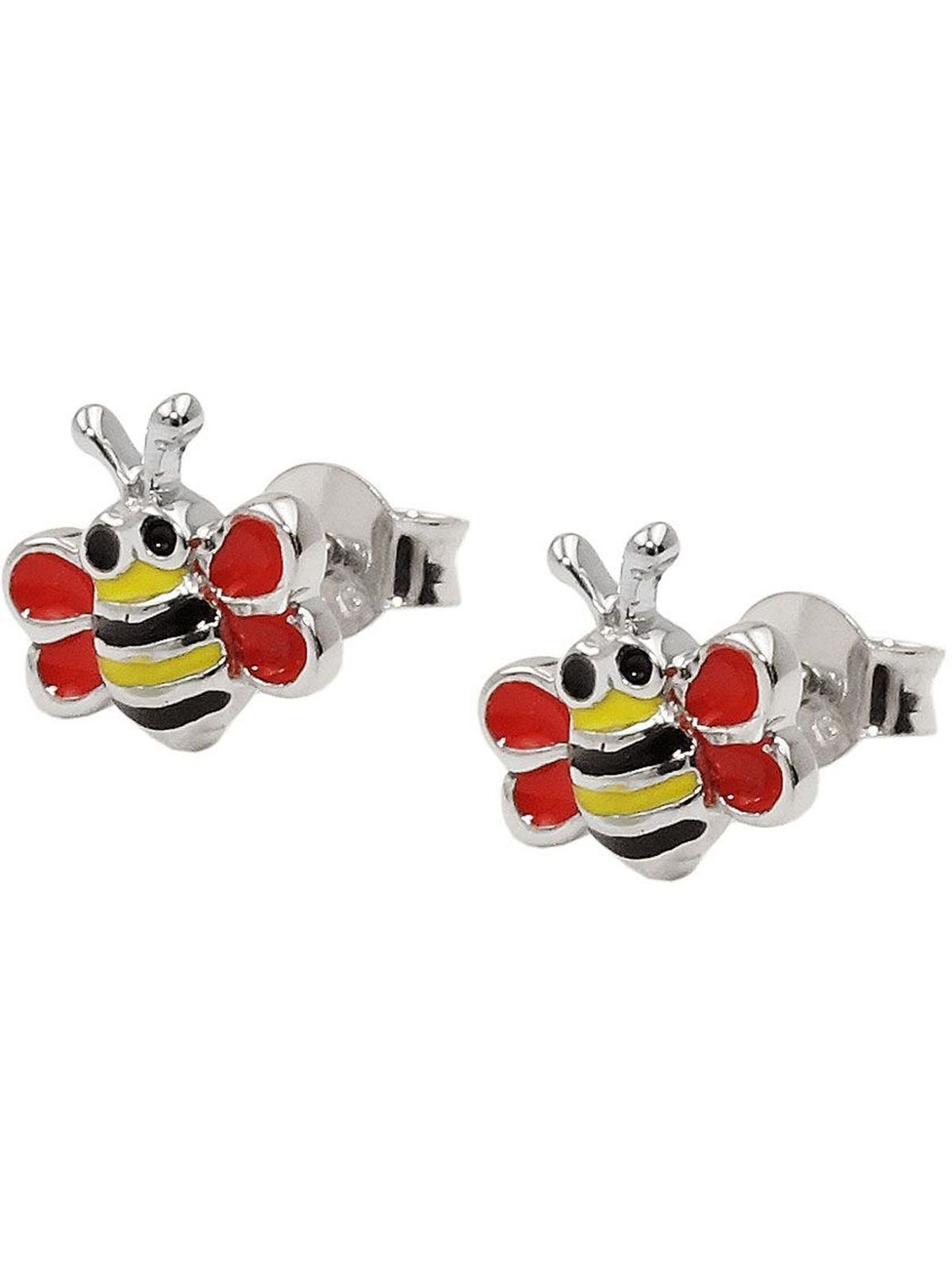 Gallay Paar Ohrstecker Ohrring 8x8mm Bienen rot-gelb-schwarz-emailliert Silber 925 (1-tlg)