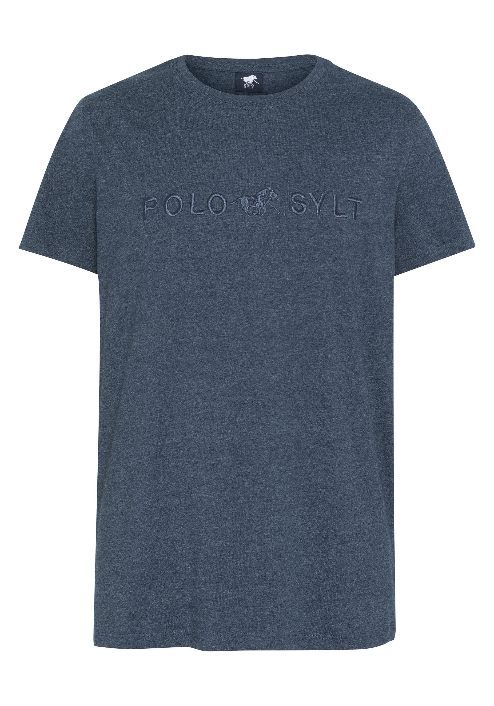 Sylt mit Polo Print-Shirt Eclipse Melange Logo-Schriftzug Total 19-4010M