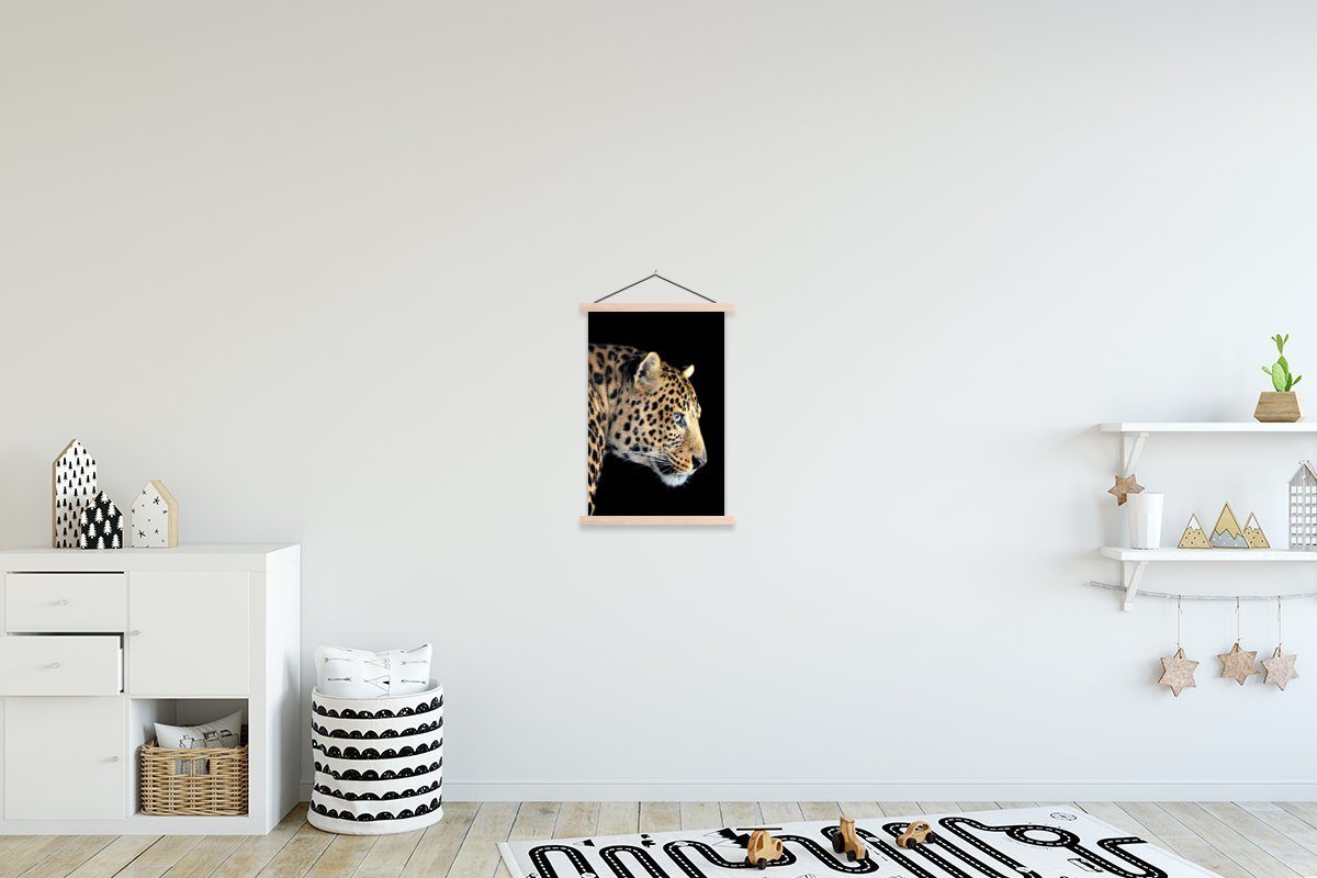 MuchoWow Poster Leopard - Schwarz - Pelz, (1 St), Posterleiste, Textilposter für Wohnzimmer, Bilderleiste, Magnetisch