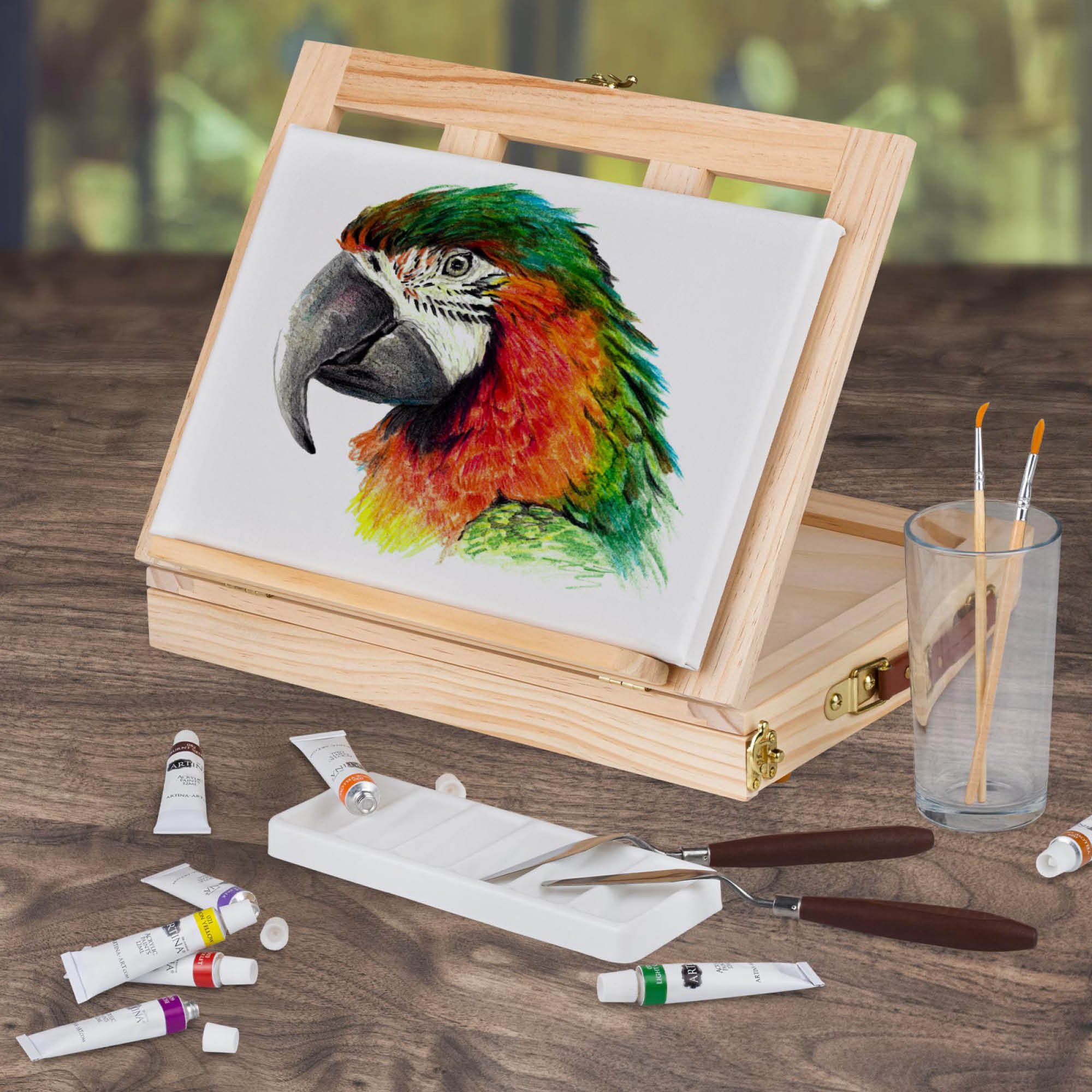 Artina Malpalette 19tlg Acrylfarben Set mit Tischstaffelei & Malkoffer Milano, 19tlg., Acrylic Paint Set, Keilrahmen, Pinseln & Zubehör – Kofferstaffelei