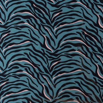 SCHÖNER LEBEN. Stoff Jersey Baumwolljersey Animalprint Zebra Streifen petrol schw. 1,5m Br., allergikergeeignet