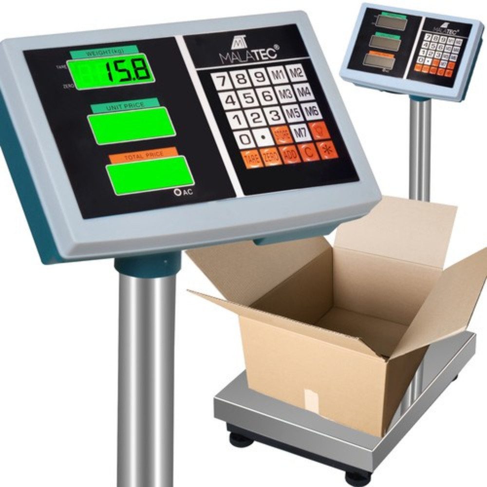 MALATEC Stützlastwaage Lagerwaage Waage Lager, digital, max 100 kg Spar-Set, 1tlg., praktisch genau,Edelstahl-Plattform
