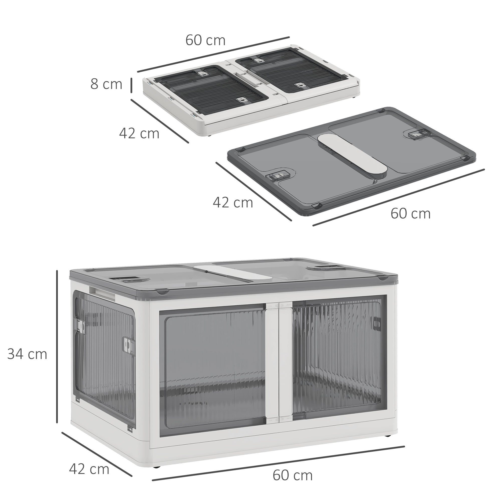 HOMCOM Truhe Plastik faltbare Kisten Set mit Rollen, stapelbare Kleiderschrank (Aufbewahrungskiste, 1 St., Aufbewahrungstruhe), Weiß 60 x 42 x 34 cm