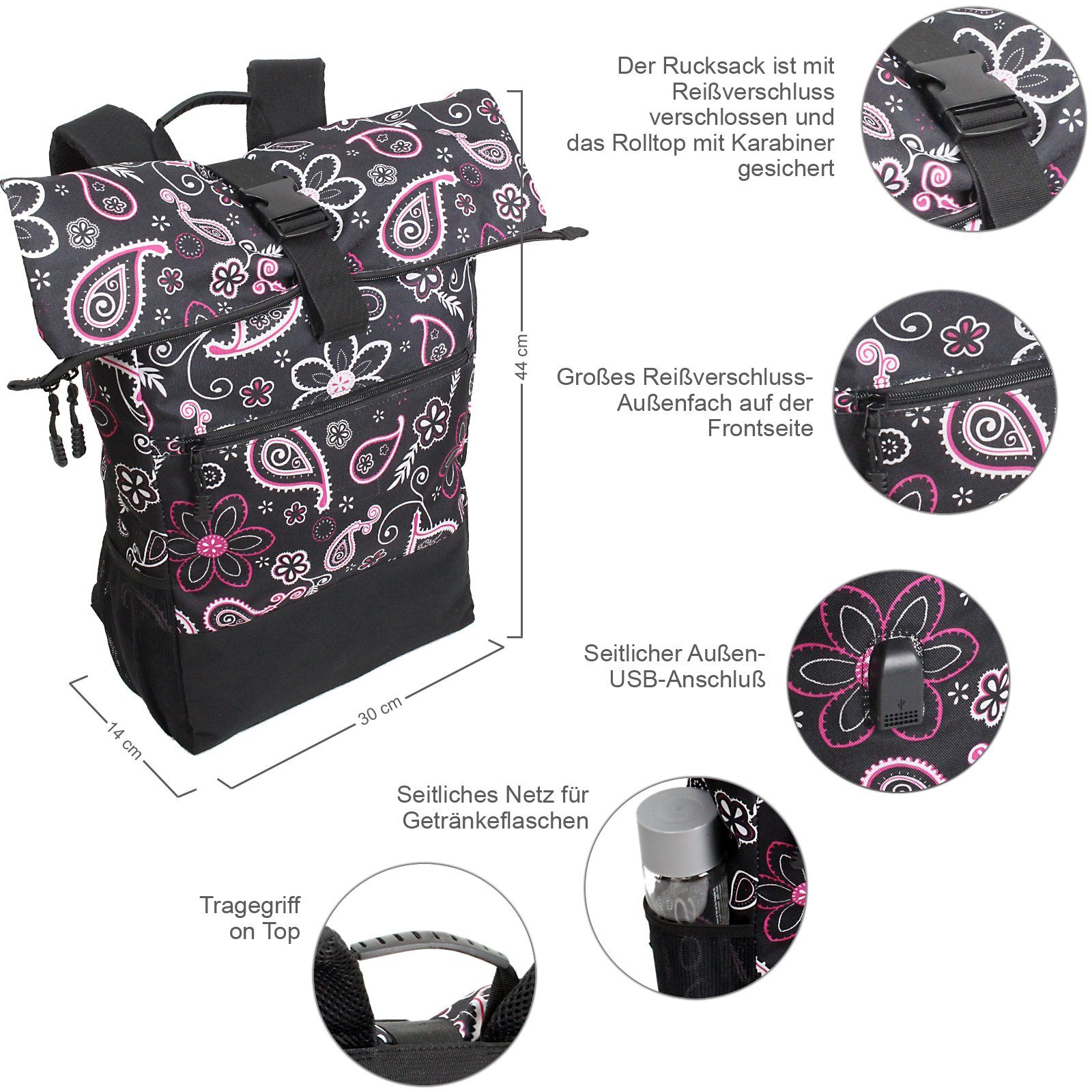 J JONES JENNIFER JONES Cityrucksack Großer Kurier-Rucksack mit Roll-Top, La günstig online kaufen