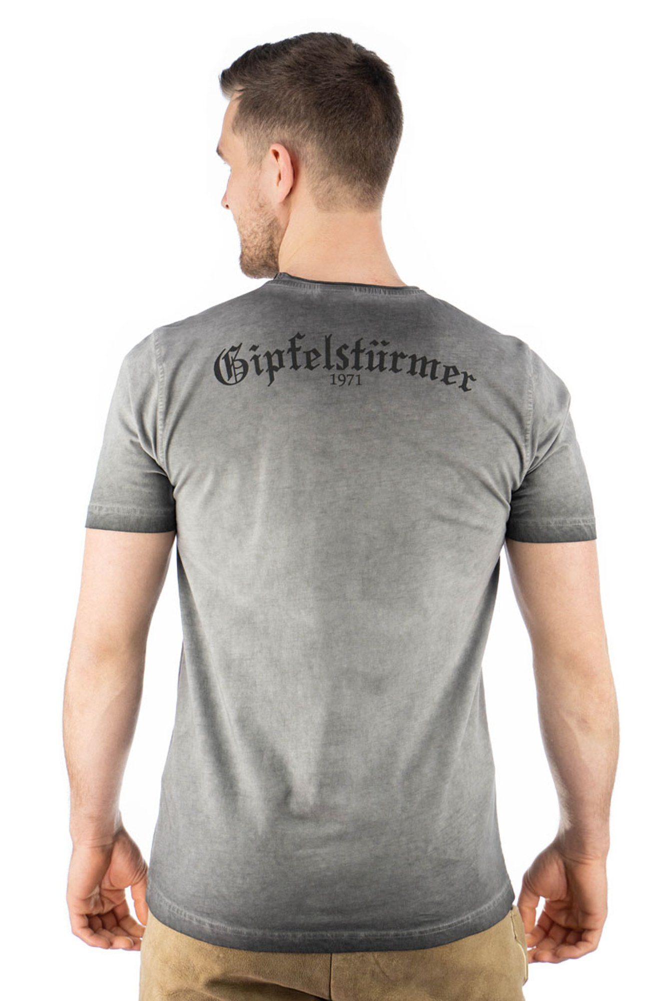 T-Shirt Trachtenshirt Kurzarm Motivdruck Ofapuo OS-Trachten anthrazit mit