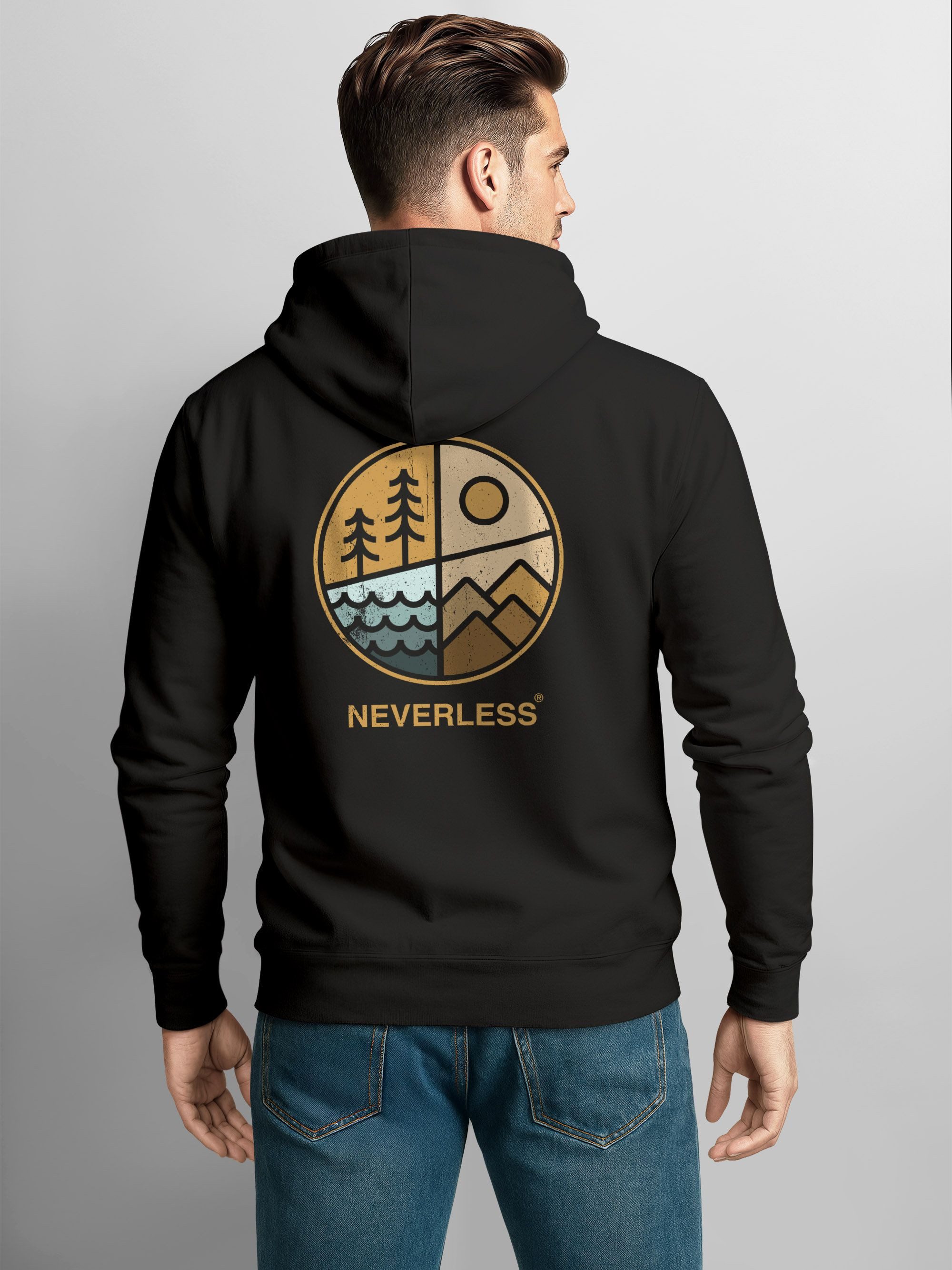 Neverless Hoodie Hoodie Backprint Herren Natur Grafik Berge Wald Adventure günstig online kaufen
