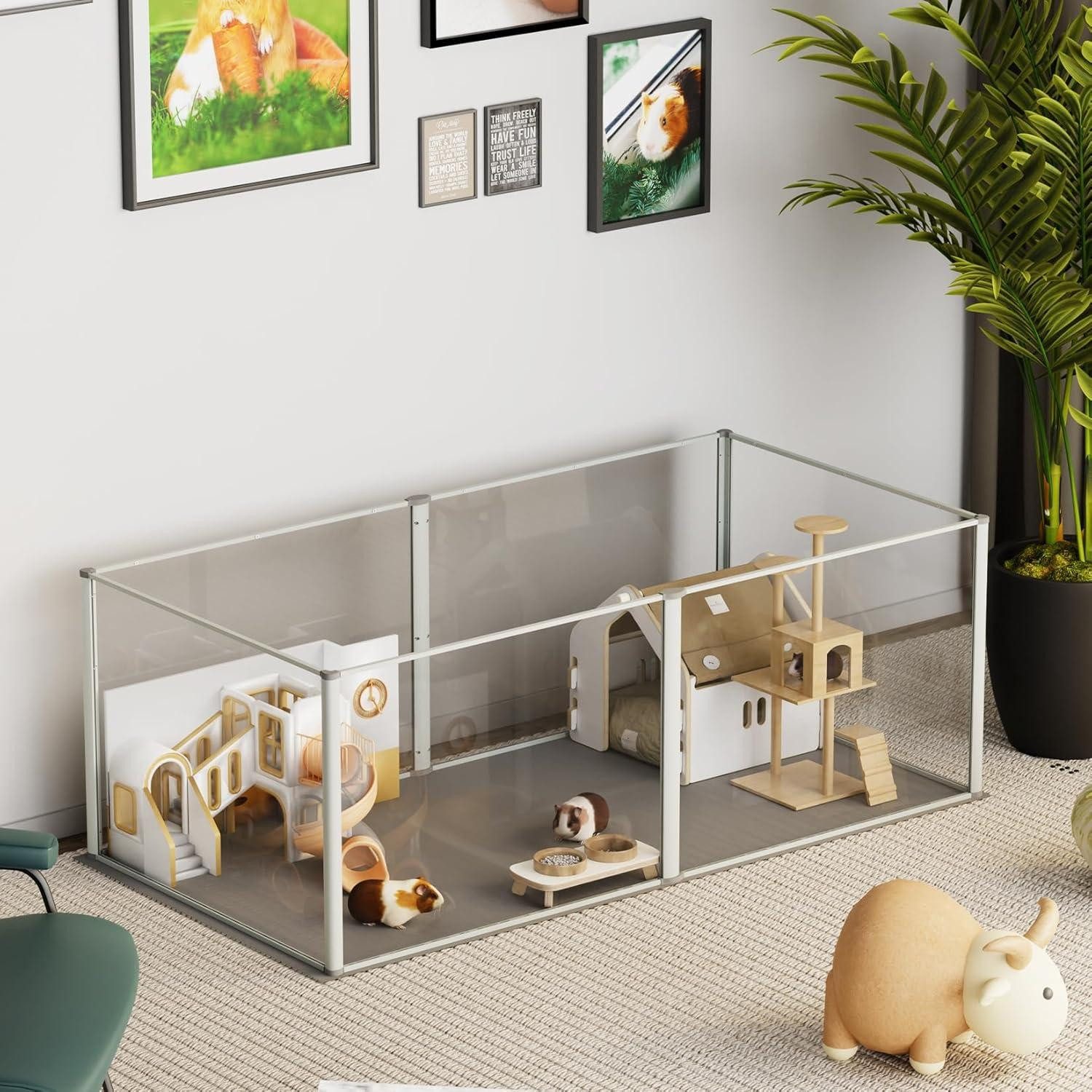 Freigehege Acryl Kleintier Laufstall 6-tlg Indoor Freigehege 124x63x40 cm