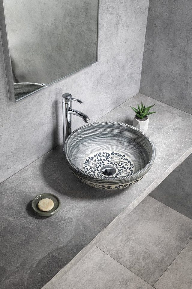 Sapho Waschtisch PRIORI Keramik-Waschtisch Ø 41 cm, blau mit Muster, Sapho-PI036