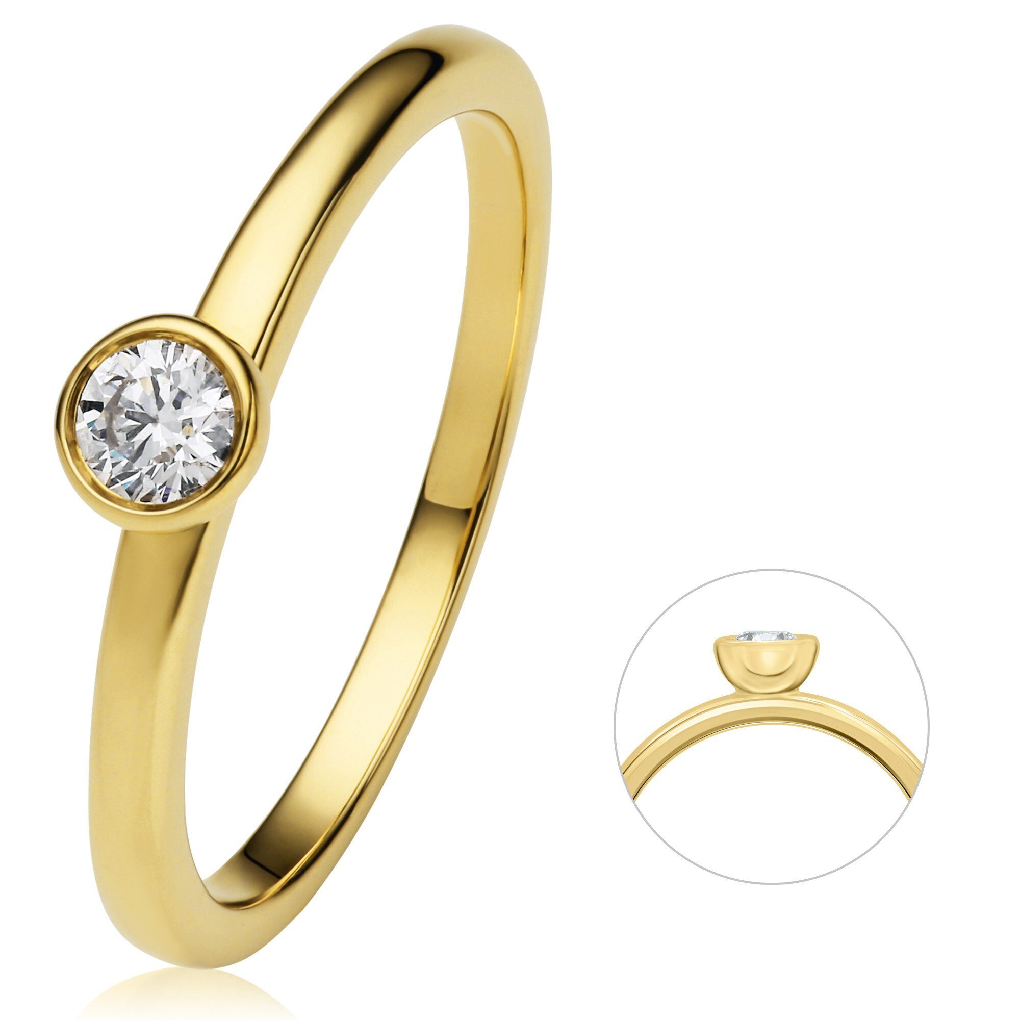 Gelbgold, 585 Zarge 0.15 ONE Brillant Zarge Schmuck Gold aus ELEMENT Damen Diamant ct Diamantring Ring