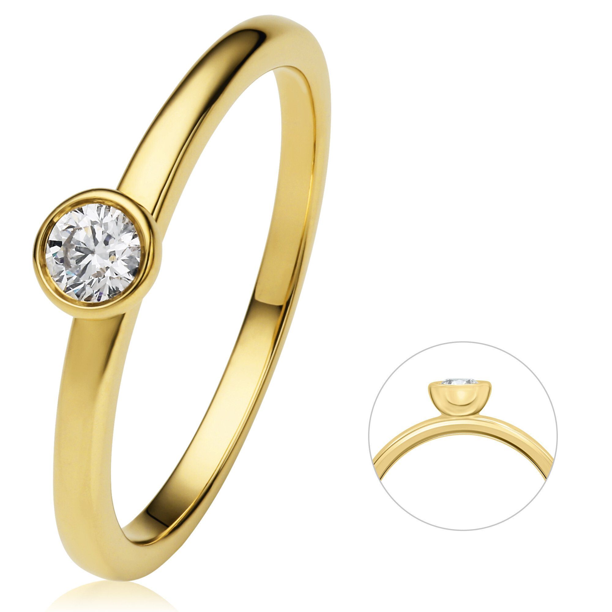 ONE ELEMENT Diamantring 0.15 ct Diamant Brillant Zarge Ring aus 585 Gelbgold, Modern & klar – ein Stück für zeitlose Looks