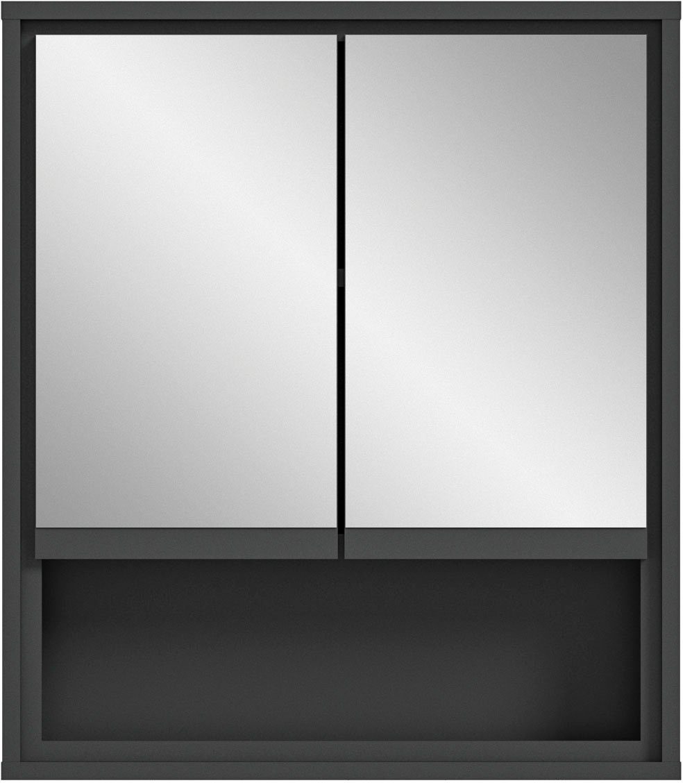 welltime Badezimmerspiegelschrank Jaru Badmöbel, 2 Türen, 1 offenes Fach, Breite 60 cm anthrazit | anthrazit | Spiegelschränke
