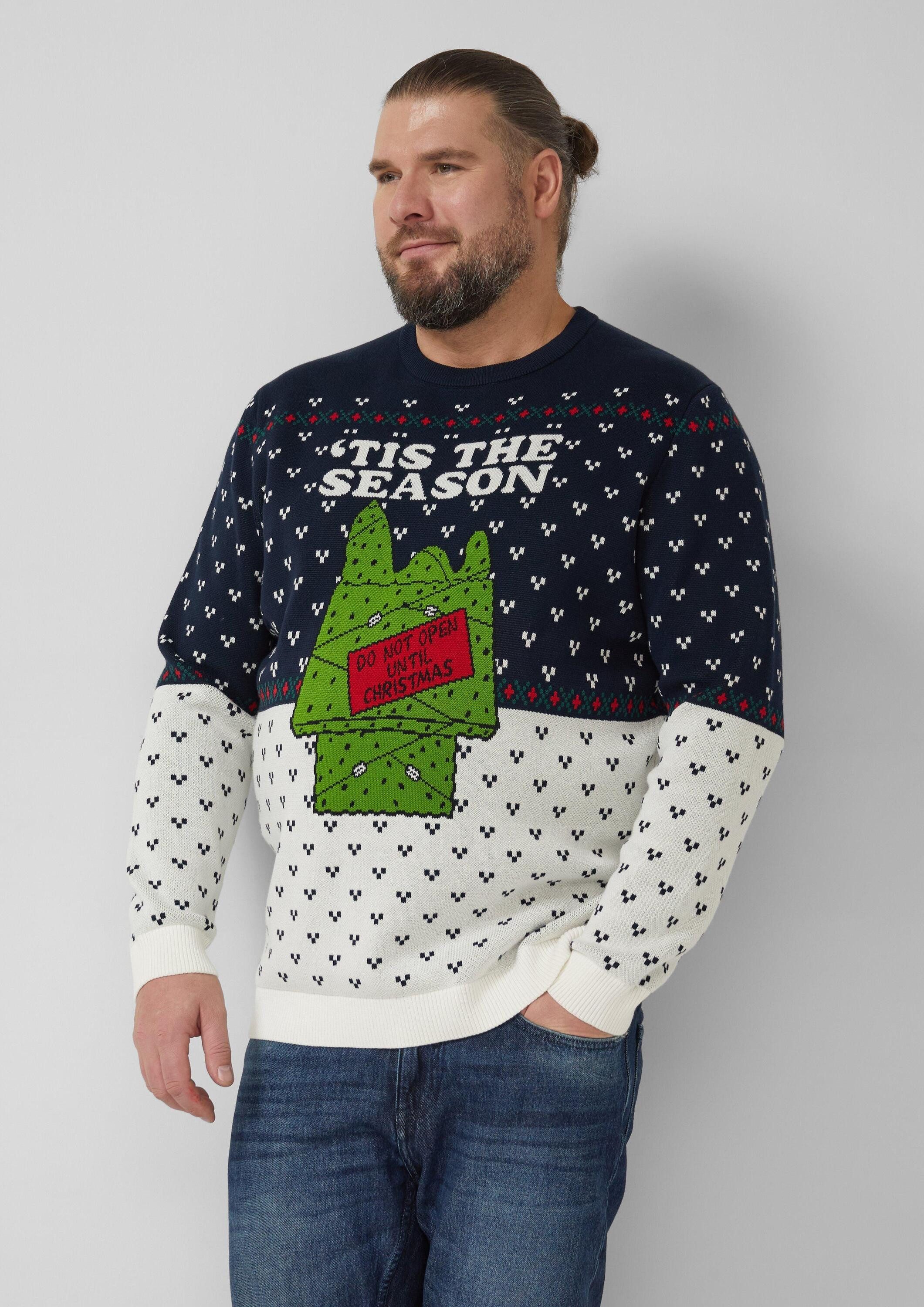 s.Oliver Longpullover Strickpullover Weihnachtspullover aus reiner Baumwolle mit Peanuts®-Motiv