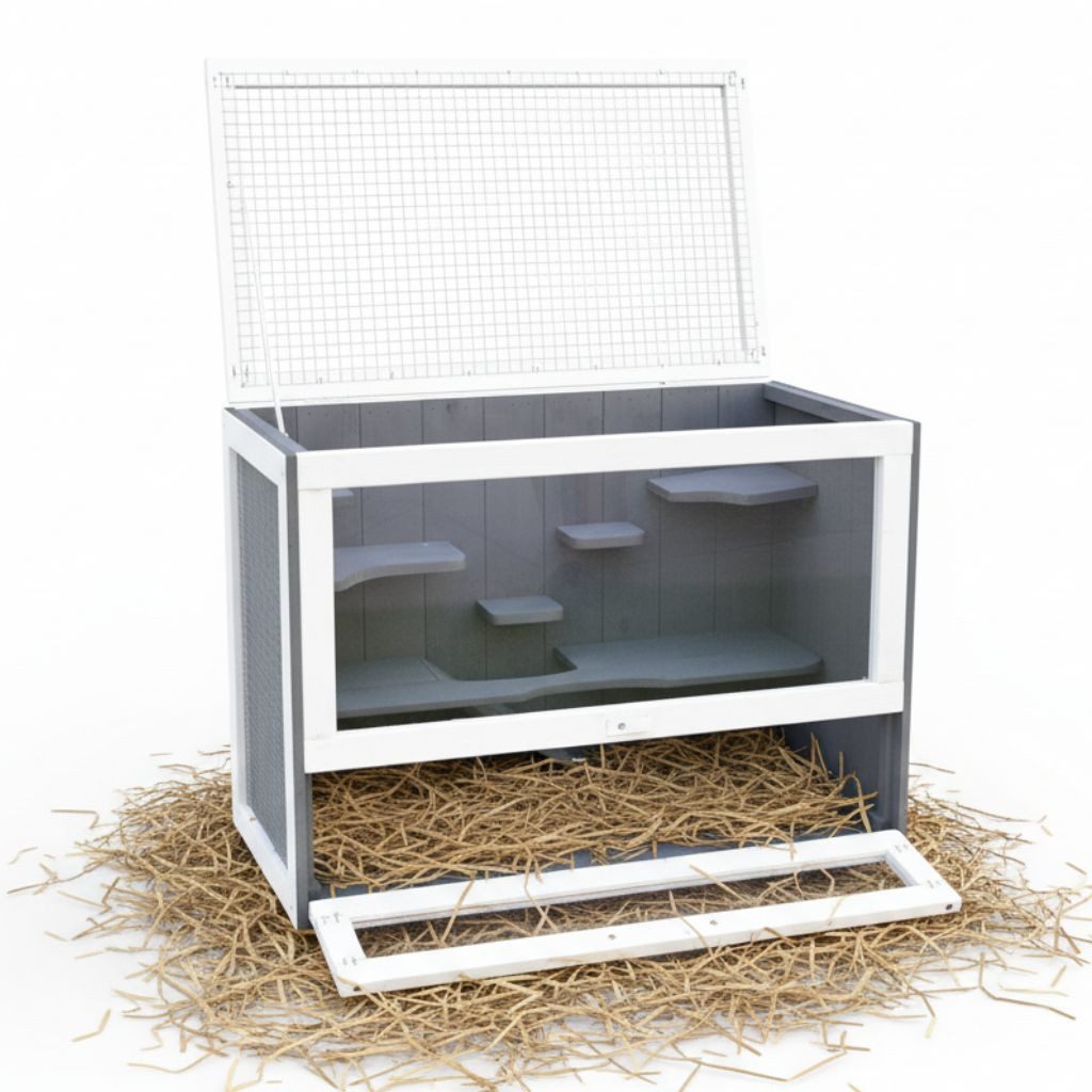 Melko Kleintierkäfig Hamsterkäfig Holz Nagerkäfig Mäusekäfig 3 Etagen Kleintierstall, Frontscheiben aus Plexiglas, aufklappbaren Deckel