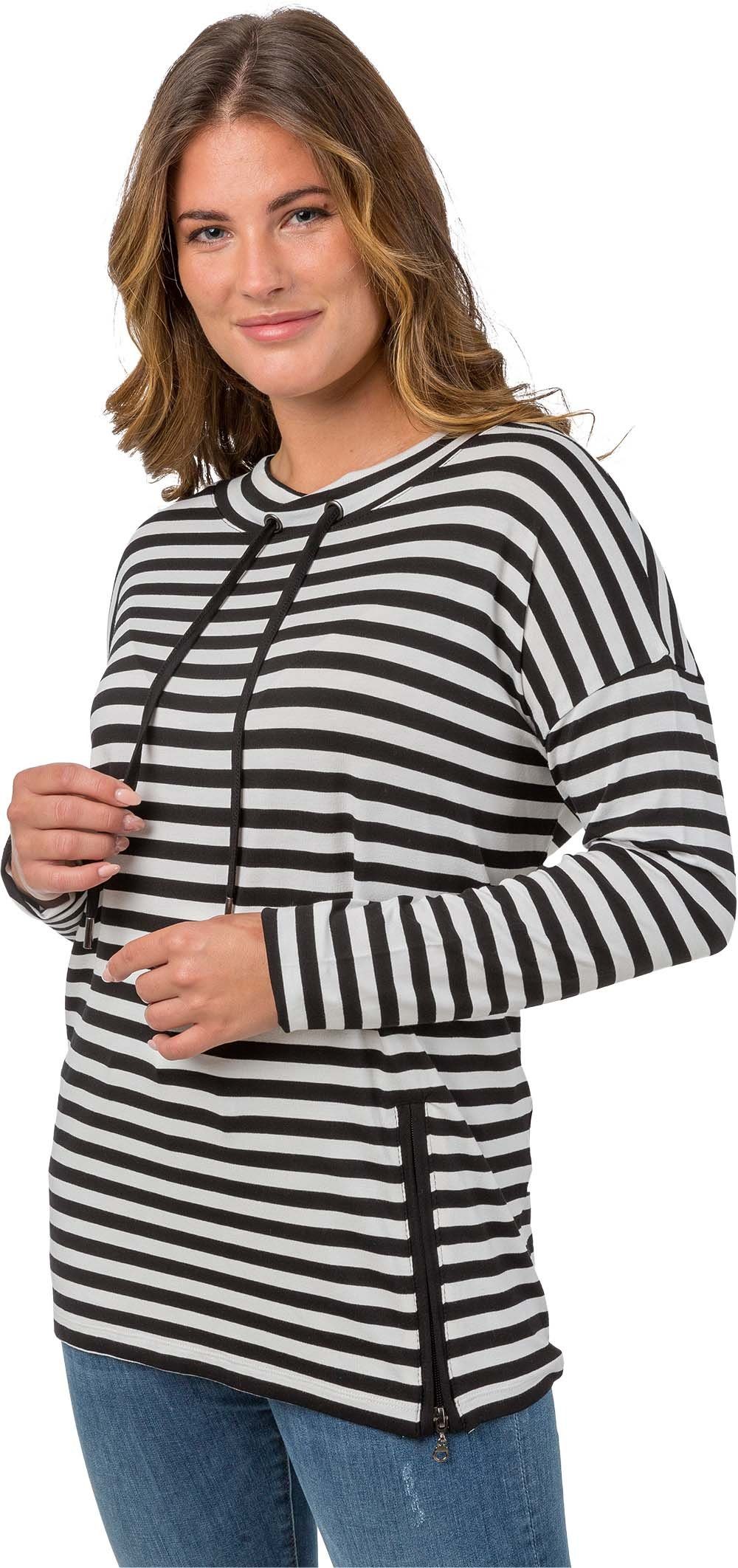 Langarmshirt 183-1217, Jerseyshirt mit Zierreißverschluss