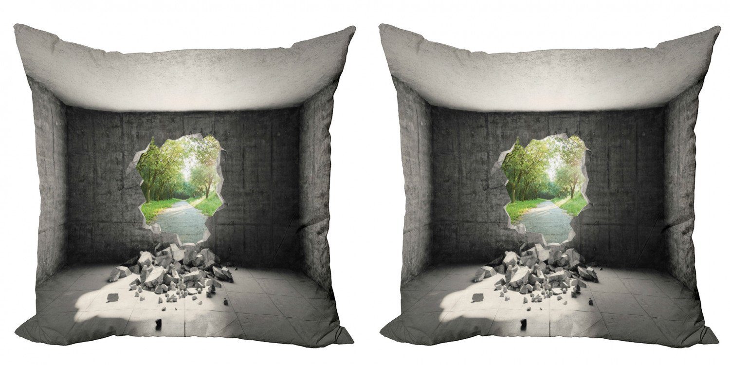 Kissenbezüge Modern Accent Doppelseitiger Digitaldruck, Abakuhaus (2 Stück), Grau Raum aus Beton Loch Ausfahrt