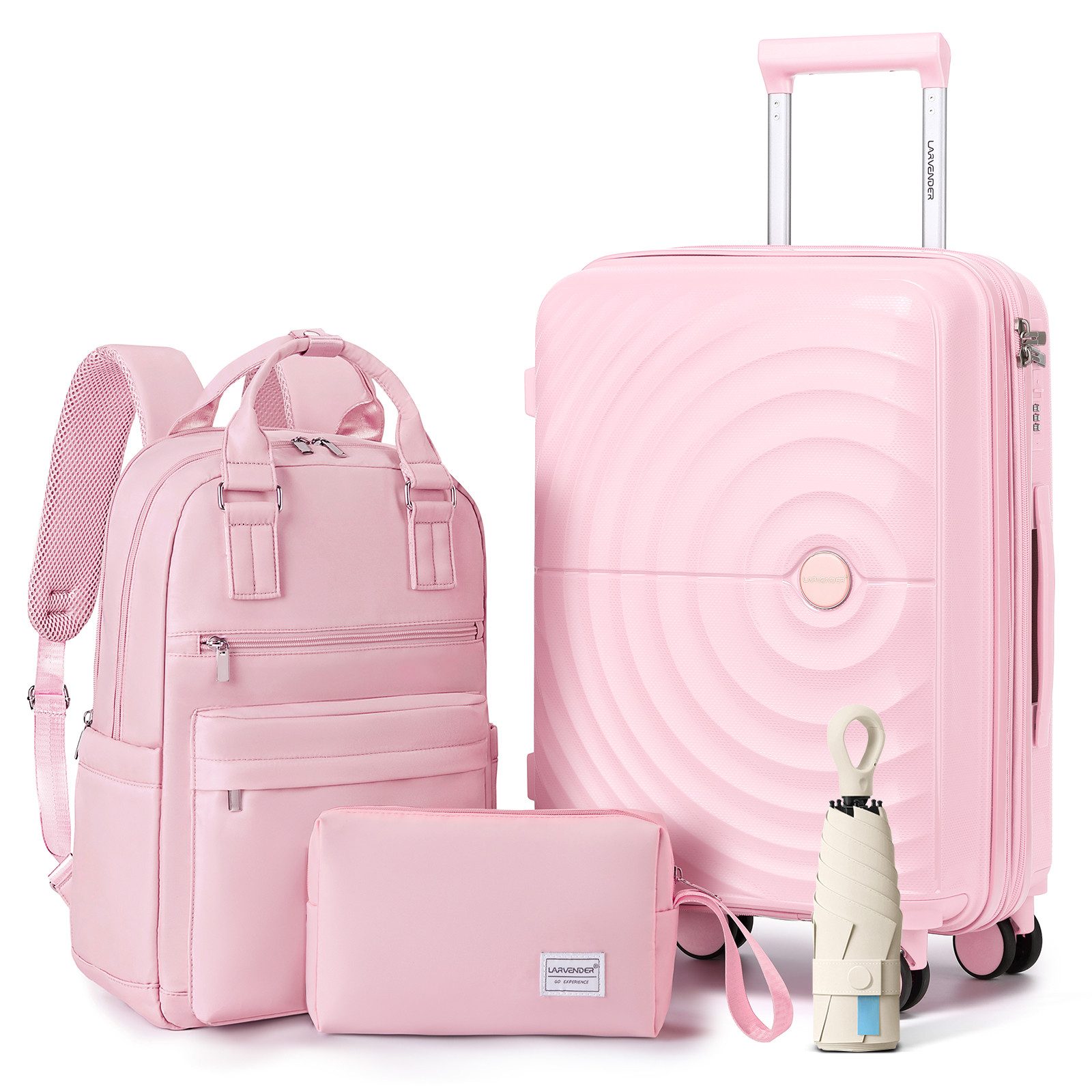 Rolipo Trolleyset 3-teilig Koffer Handgepäck 20Zoll erweiterbar, Rucksack & Kulturbeutel, 4 Rollen, (Set), Handgepäck Koffer 20 Zoll Erweiterbar Leichtes Polypropylen 360°Rollen