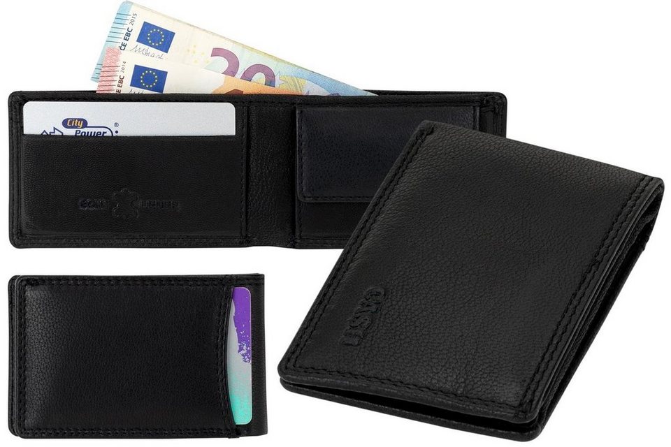 CA$H Mini Geldbörse Slim Wallet, kleines Herren Portemonnaie aus weichem  Leder