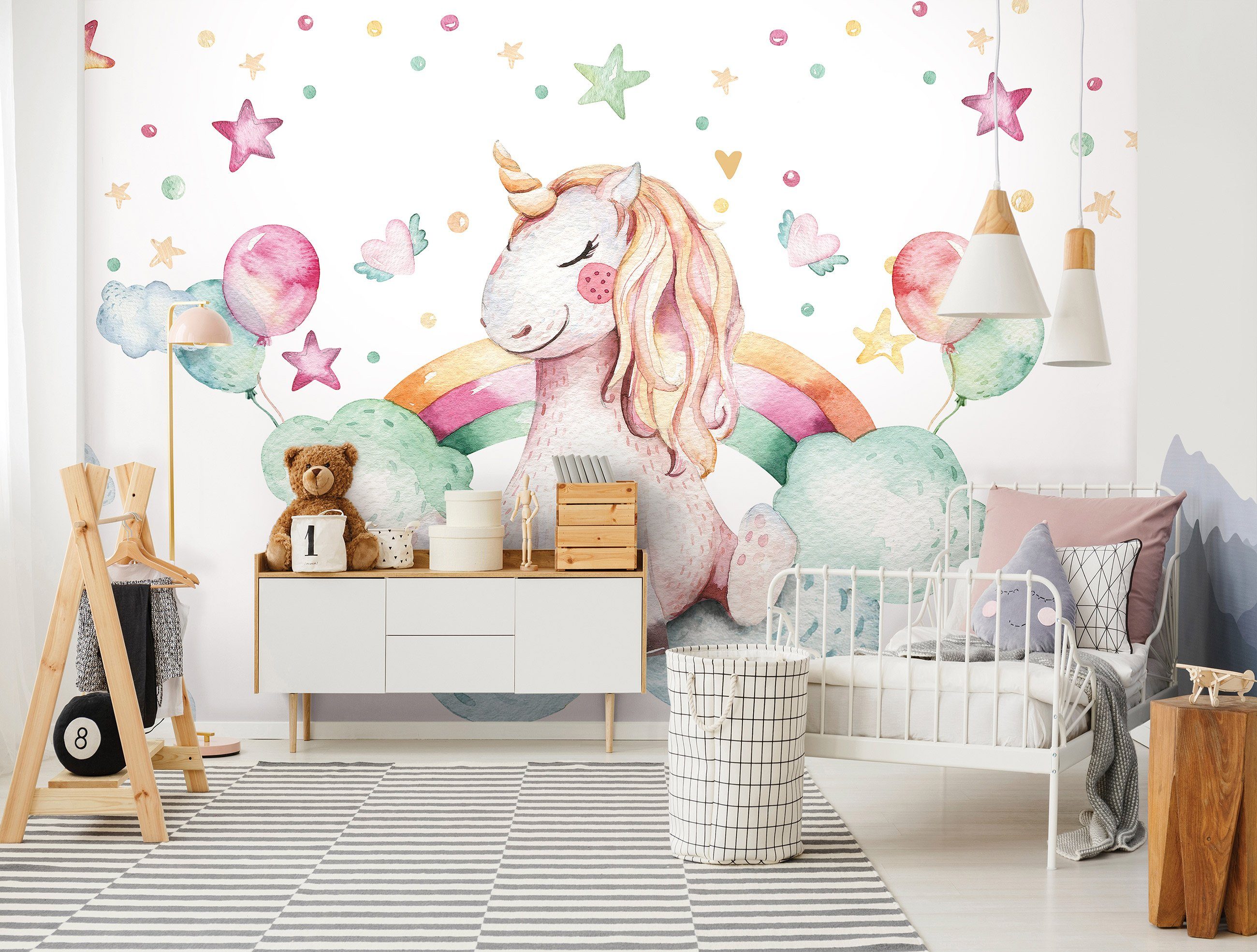 Wallarena Fototapete Kinderzimmer Pferde für Kleister Motivtapete, Unicorn oder Pferd Vliestapete inklusive Glatt, Stern Wandtapete Vliestapete Vlies Regenbogen Tapete Schlafzimmer Wohnzimmer Unicorn