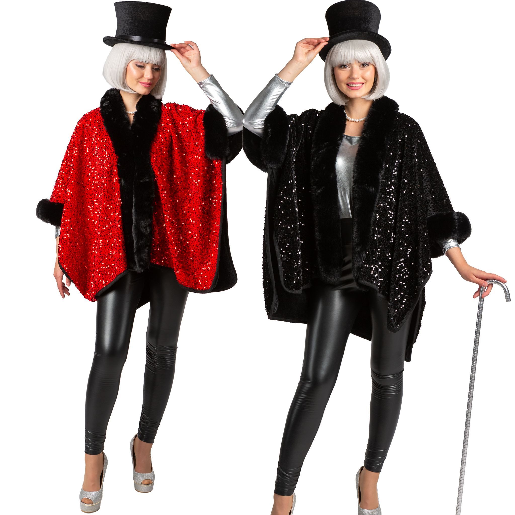 Orlob Kostüm Zirkusdirektor Poncho Rot Schwarz Pailletten Damen