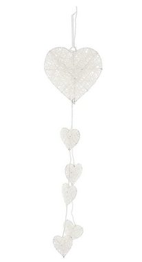 Dekoleidenschaft Dekohänger mit 6 beleuchteten Herzen in weiß, 65 cm hoch, LED Leuchtdeko