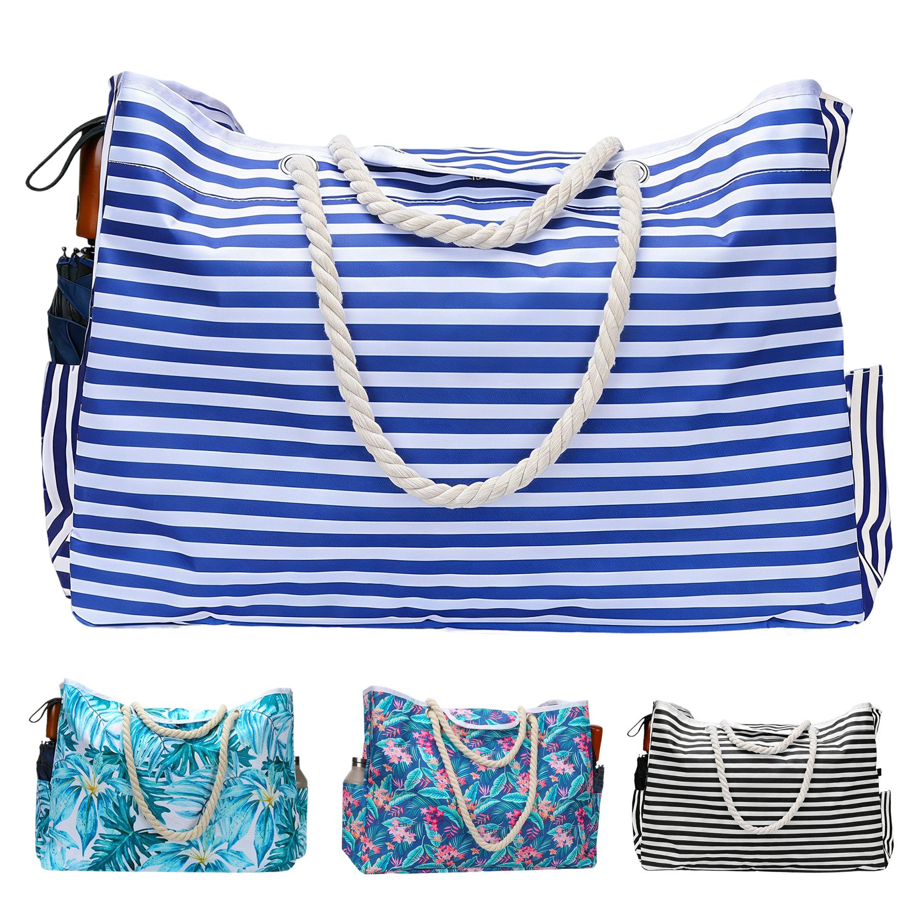Mutig Strandtasche Große Strandtasche mit Reißverschluss, wasserdicht & sanddicht (Damen Umhängetasche / Tragetasche / Shopper, itness- & Reisetasche für Strand, Pool), Urlaub & Reisen, Familie