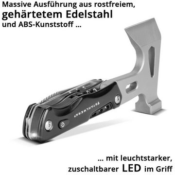 STAHLWERK Multitool Multitool / Multifunktionswerkzeug / Hammer Axt, (1 St), Survival Set mit Taschenmesser / LED Taschenlampe / Schraubendreher