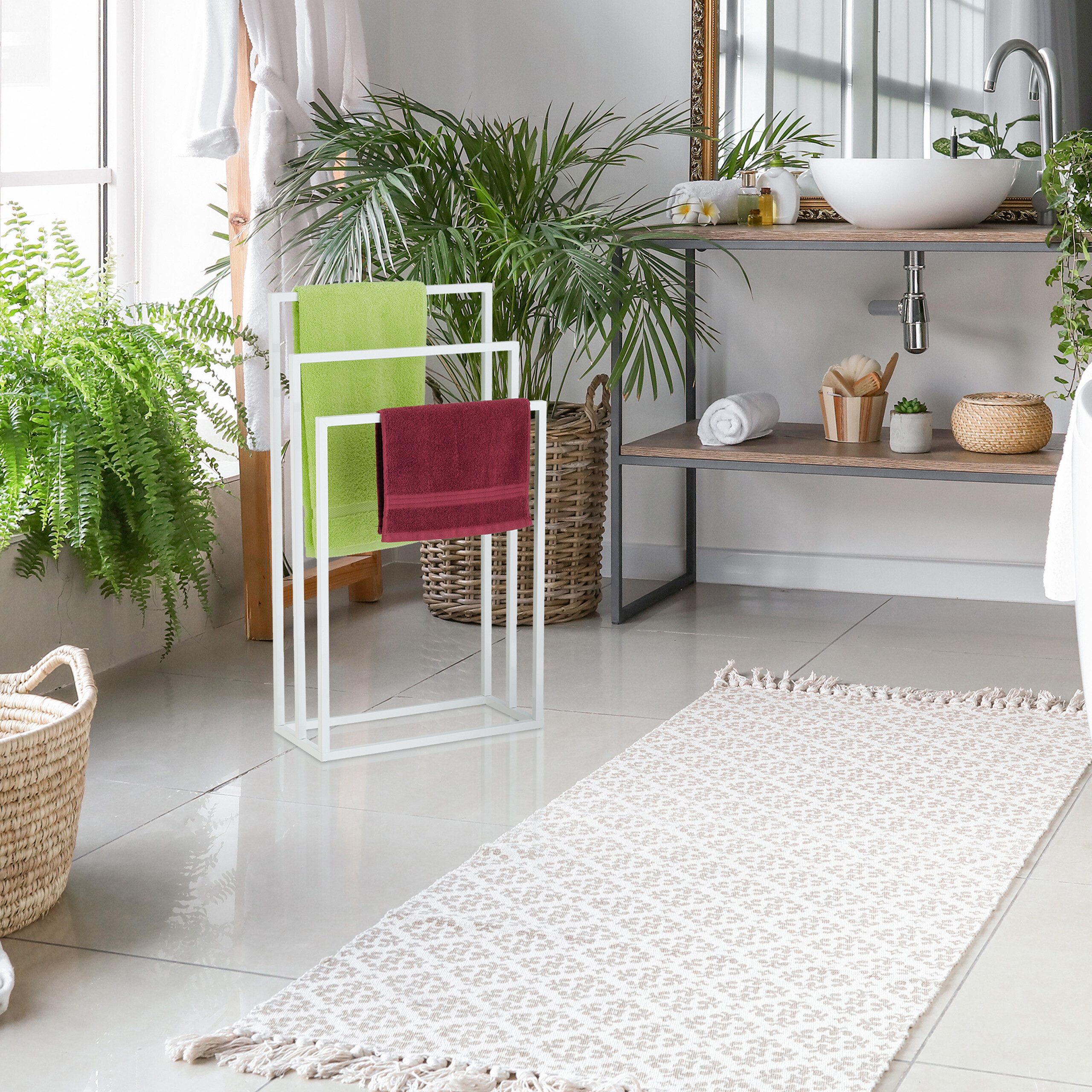 relaxdays Handtuchständer Weißer Handtuchständer 3 Stangen