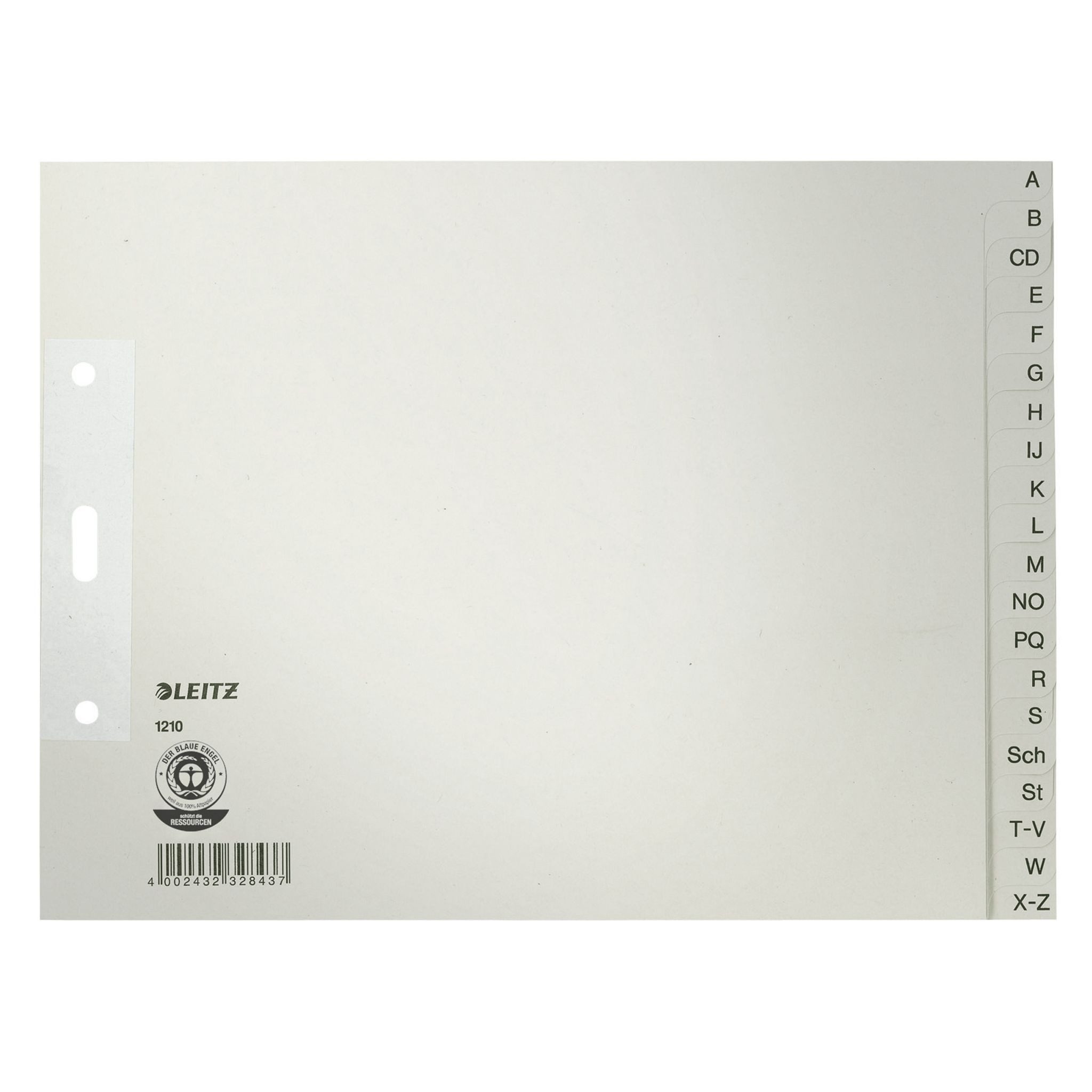 LEITZ Aktenordner LEITZ 1210 Register A Z Papier A4 Überbreite halbe Höhe 20Blatt grau