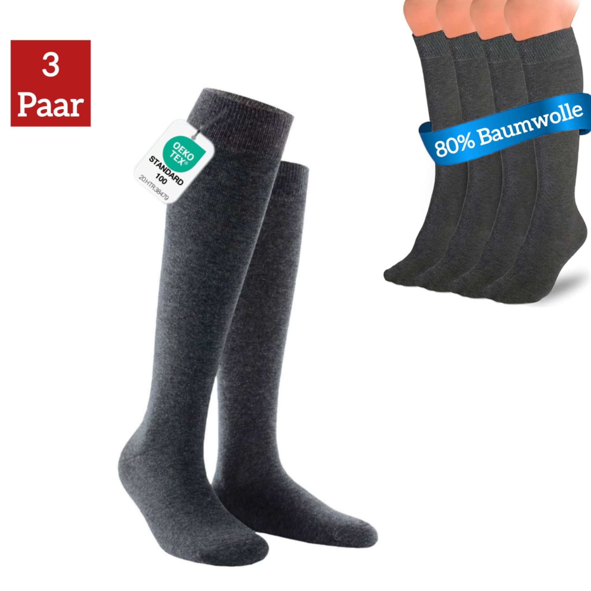 NERS Гольфы 3-6 Paar Damen & Herren aus hochwertiger Baumwolle ohne drückende Naht (3-Paar) mit Komfortbund, Casual und Business