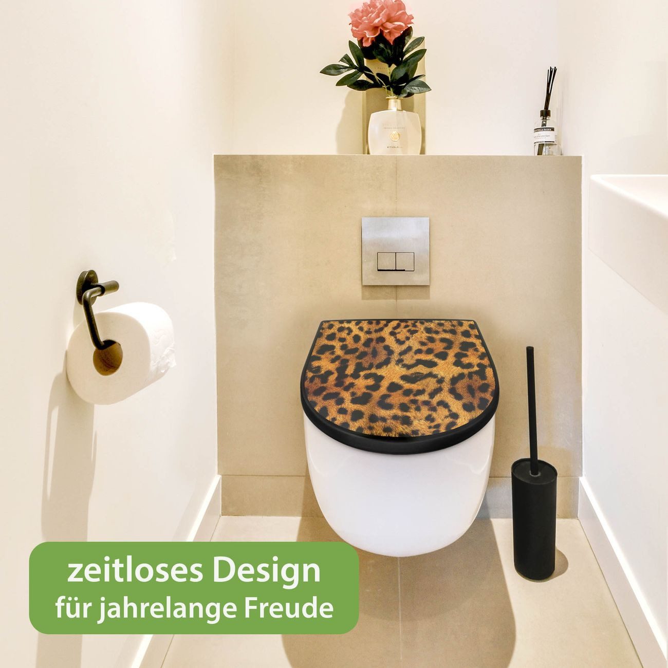 banjado WC-Sitz Premium D-Form mit Absenkautomatik Motiv Leopard (umweltfreundliches Material, Softclose Absenkautomatik), 45 x 36,4 x 4 – Bild 5 von 5