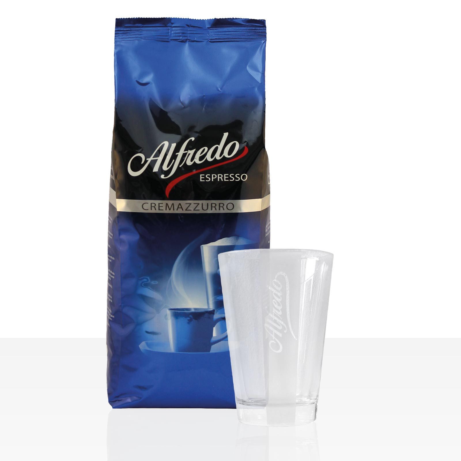 DARBOVEN Kaffee Alfredo Cremazzurro Espresso Bohne & Latte Macchiato Glas