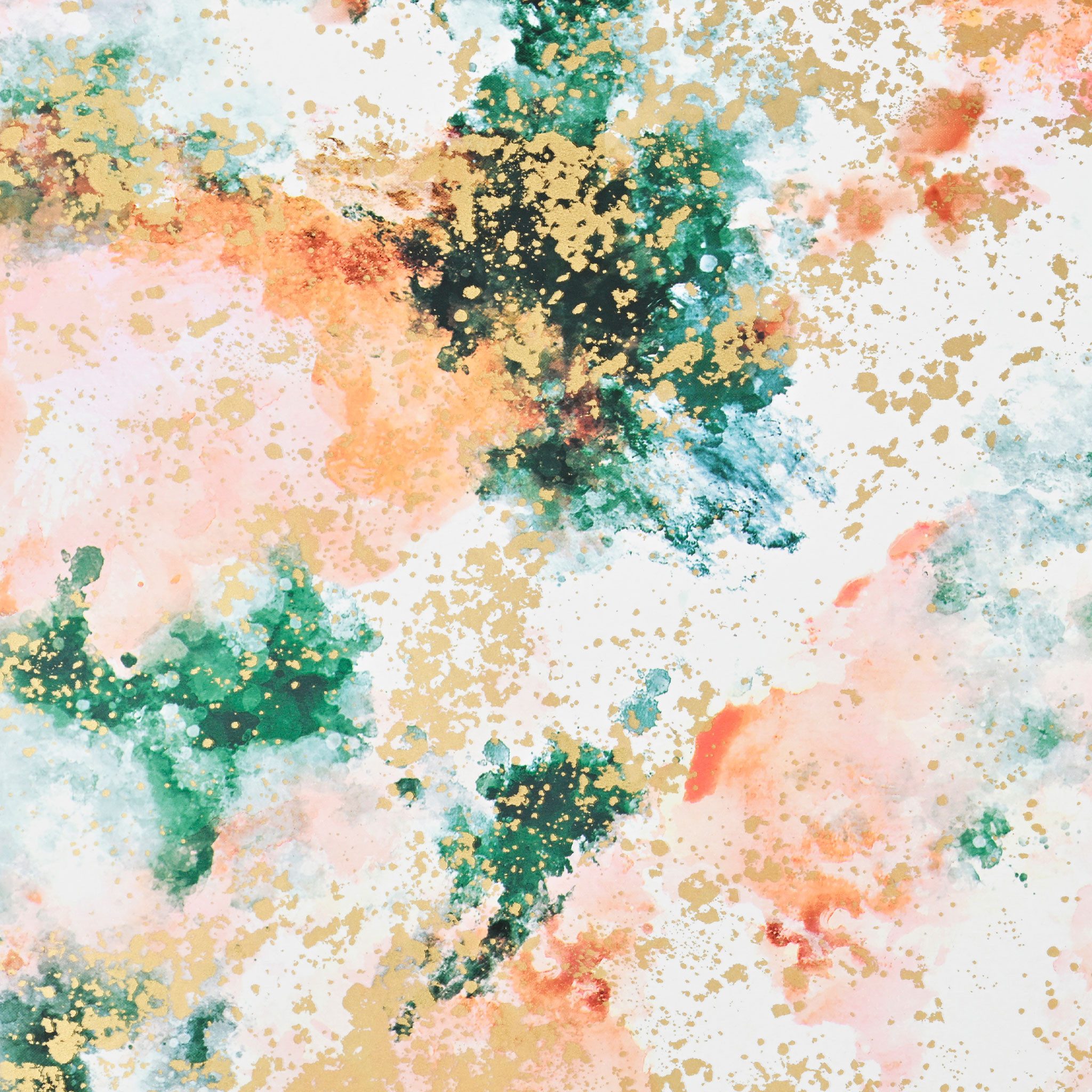 Star Geschenkpapier, Geschenkpapier Aquarell & Goldmuster 70cm x 2m Rolle Apricot / Grün