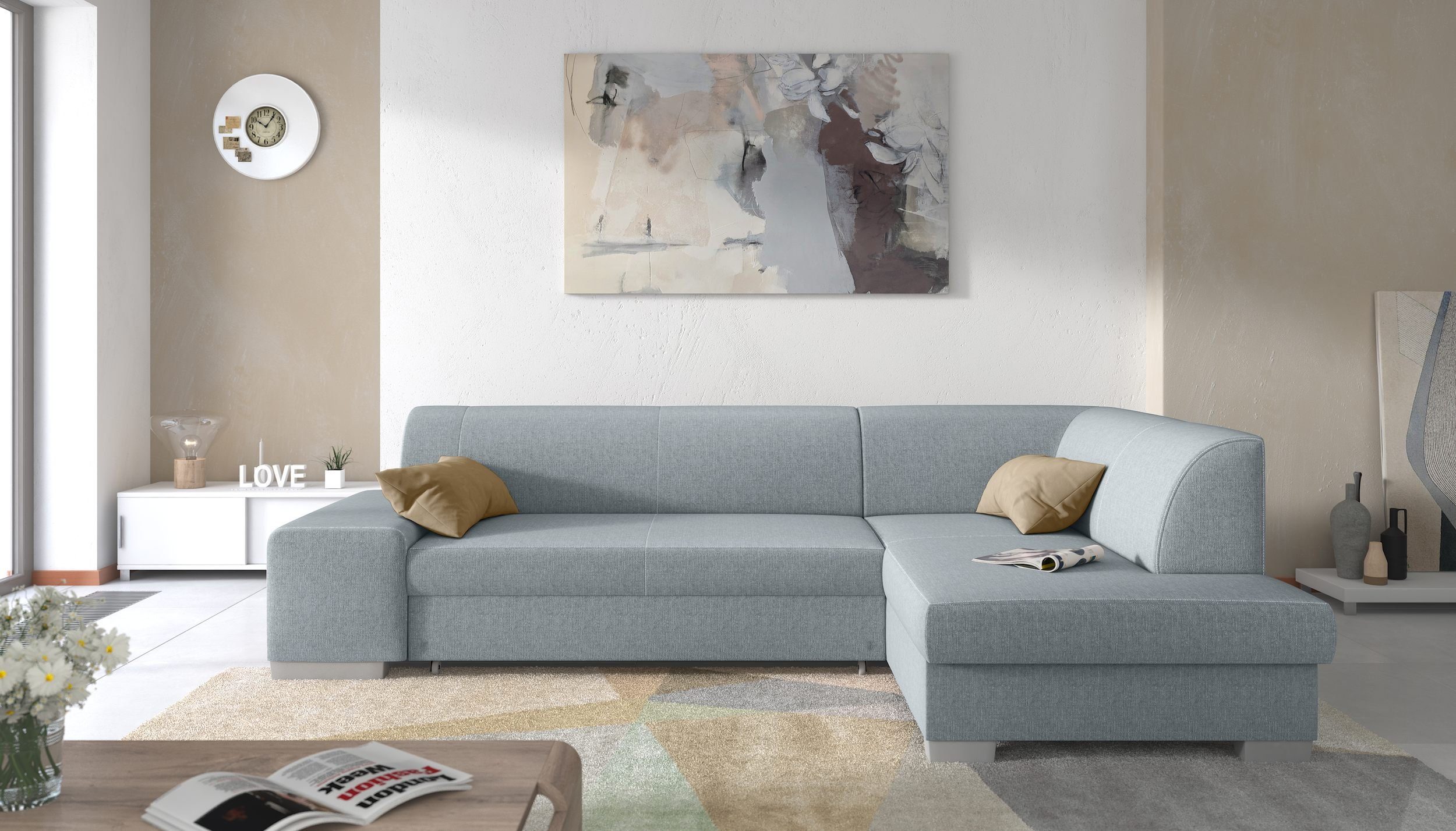 99rooms Ecksofa Piave, L-Form, Eckcouch, wahlweise mit Bettfunktion, Ottomane links oder rechts bestellbar