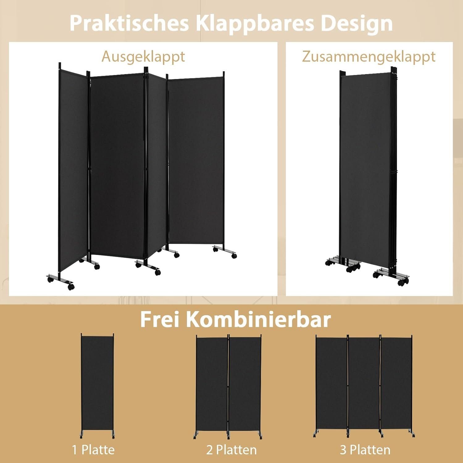 KOMFOTTEU Raumteiler Paravent Trennwand Sichtschutz, 225 günstig online kaufen