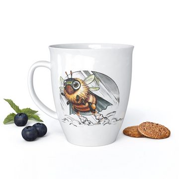 L.E.R.D.93 Becher Kaffeebecher mit Motiv, Porzellan, Tasse mit Bienchen Flotte Biene Porzellan Becher