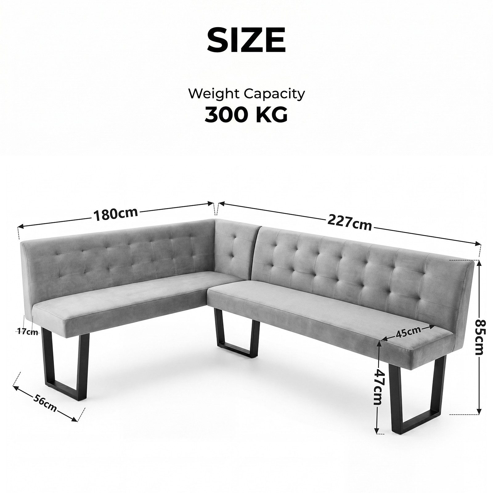 Jiexi Eckbank Ecksofa Esstisch und Bank 180/228cm dickes Sitzkissen