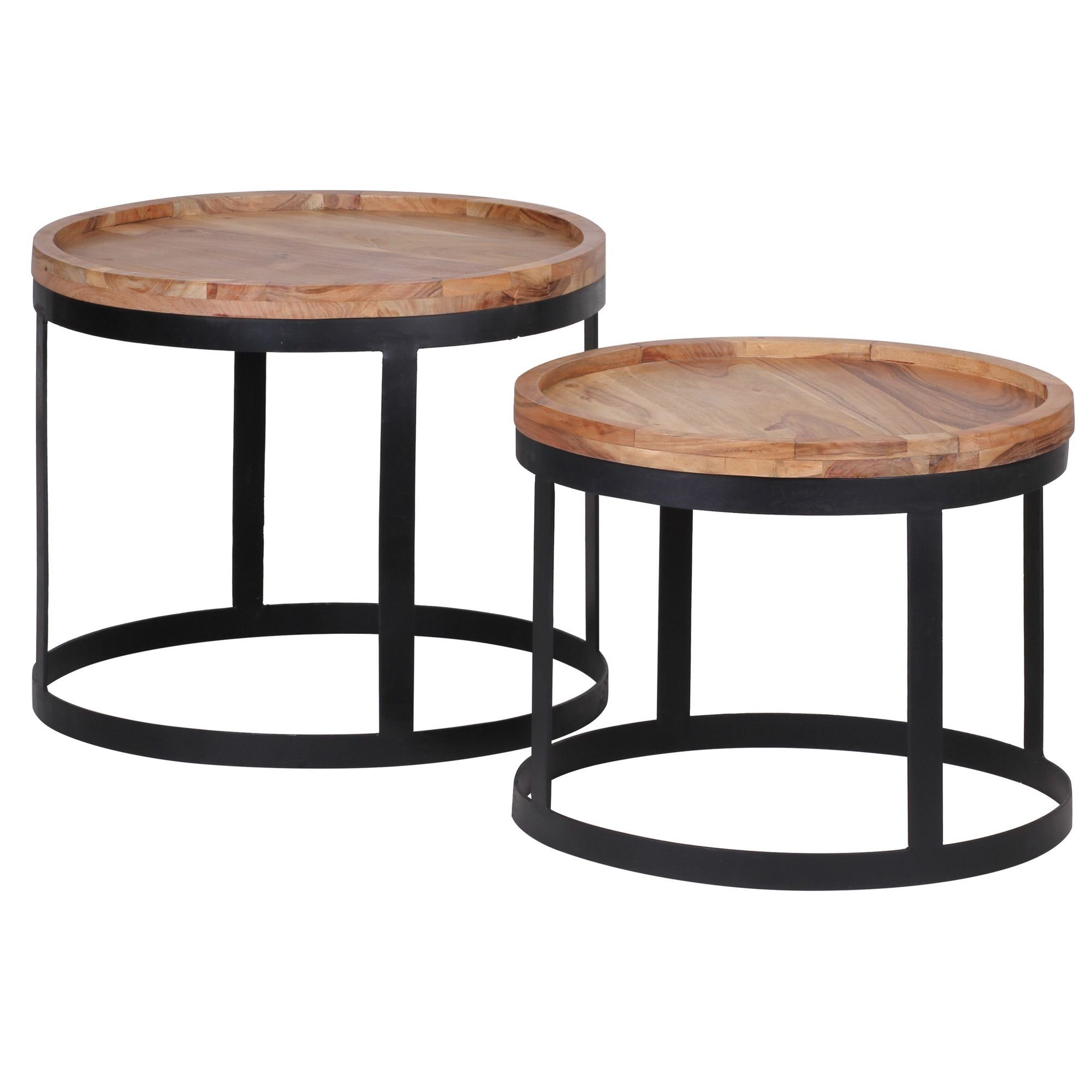 Set Modern), Kleiner (Beistelltisch Akazie Couchtisch Sofatisch Satztisch Wohnzimmertisch, WL1.551 Massivholz Wohnling Rund 2er