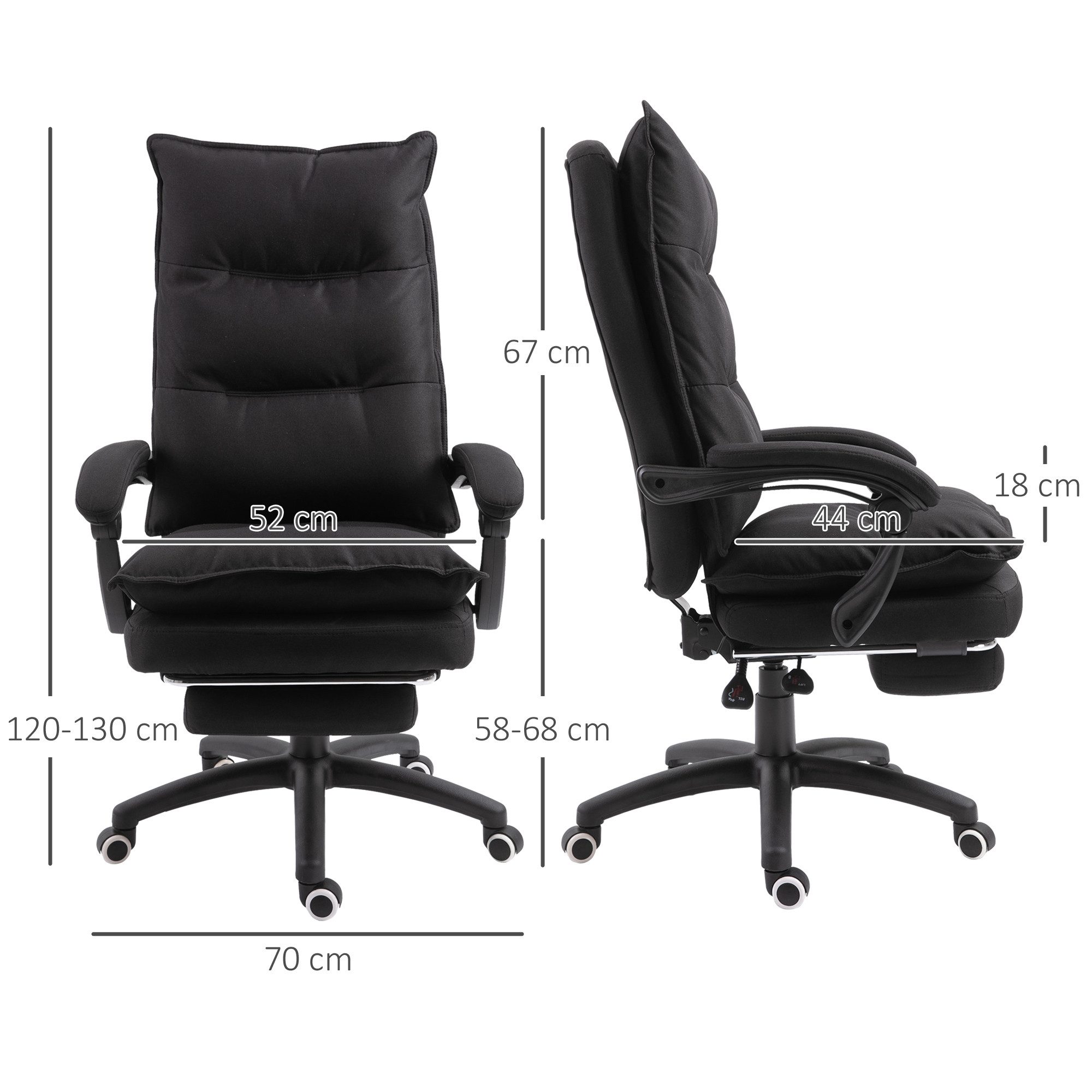 Vinsetto Schreibtischstuhl Chefsessel mit Liegefunktion, höhenverstellbarer Computerstuhl (Bürostuhl, 1 St), für Büro, Schwarz – Bild 3 von 5