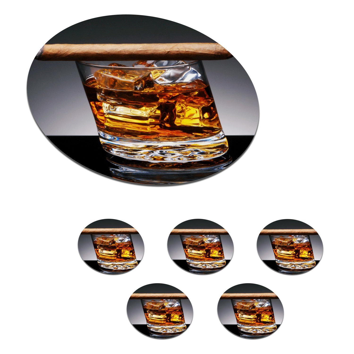 Tasse, Whiskey Glas, MuchoWow Tassenuntersetzer, für - 6-tlg., - Glasuntersetzer Gläser, Getränkeuntersetzer, Becher Zubehör Korkuntersetzer, Zigarre