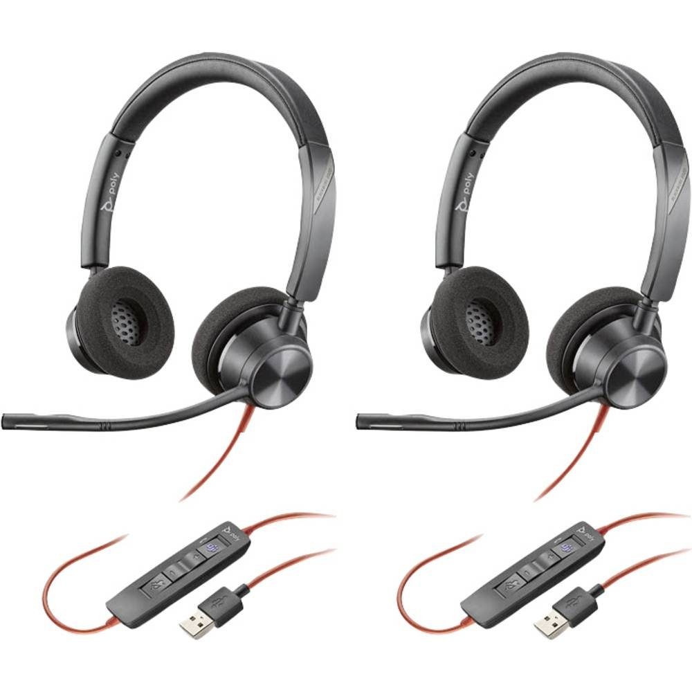 Kopfhörer Headset USB-A binaural Poly Mikrofon-Stummschaltung) (Lautstärkeregelung, Blackwire Plantronics C3320-M