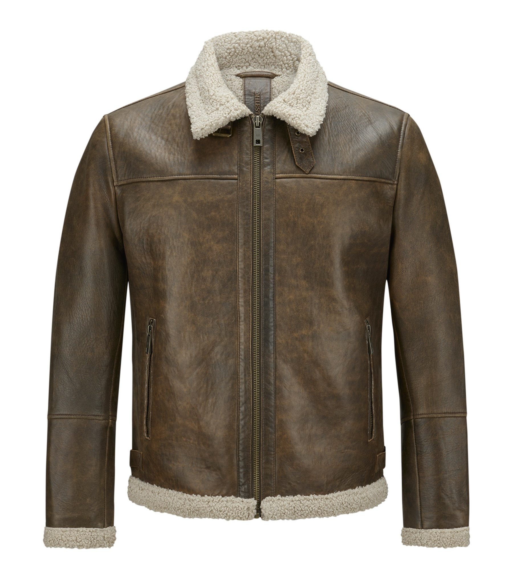 Milestone Lederjacke MSMario Bikerjacke aus genarbtem Lammleder mit Fellkra günstig online kaufen