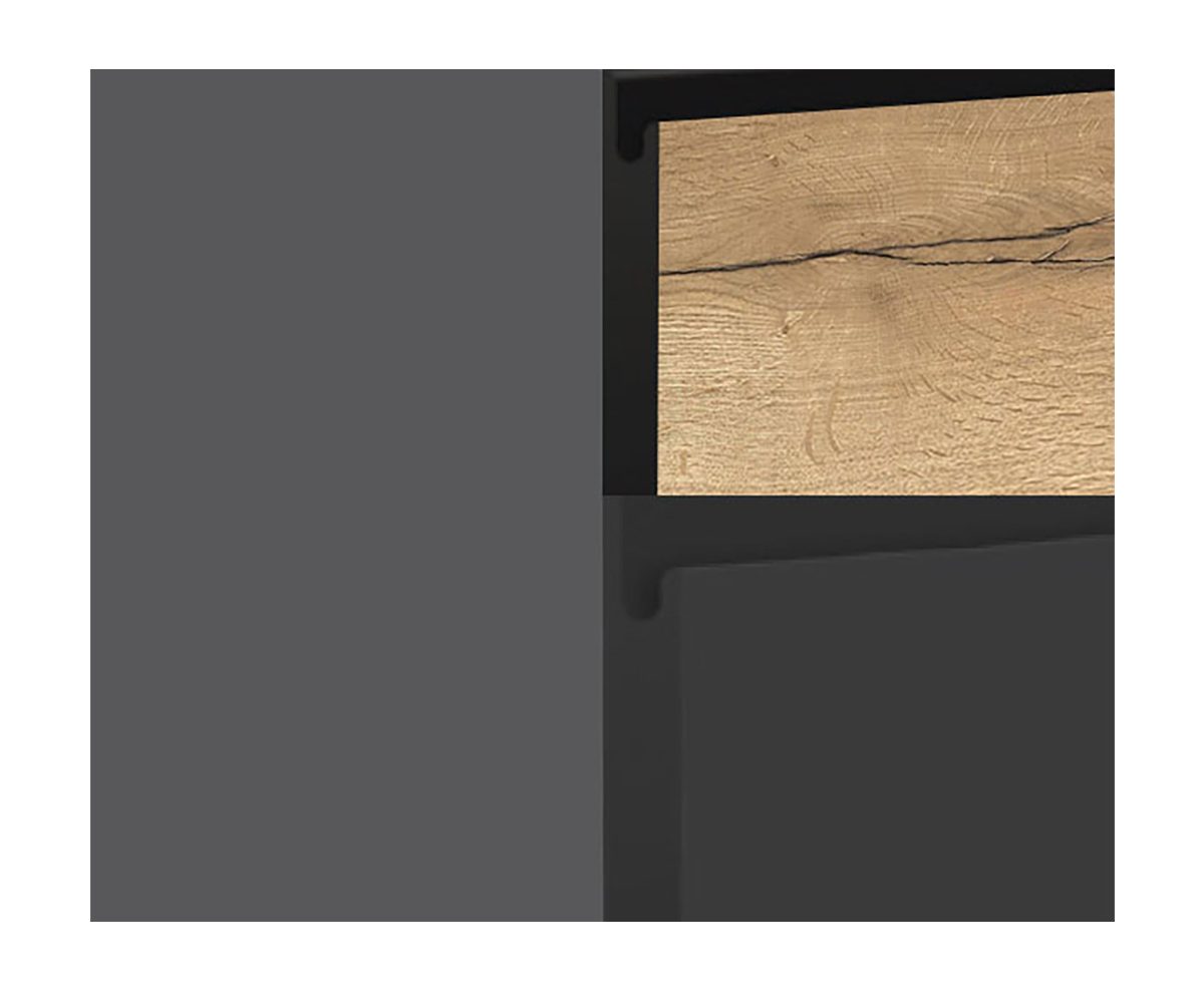 Feldmann-Wohnen Winkelküche Treviso, (Schubladen mit Vollauszug und Selbsteinzug (REJS Comfort Box), Küchenzeile + Küchenblock lava / Halifax Eiche schwarz / graphit matt