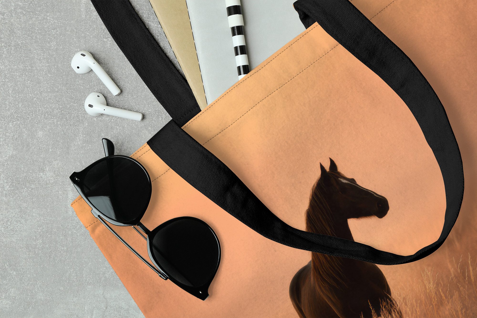 MuchoWow Shopper Pferd - Wiese - Sonnenuntergang, Handtasche, Damen und Herren, Schultertasche, Umhängetasche, Tote Bag