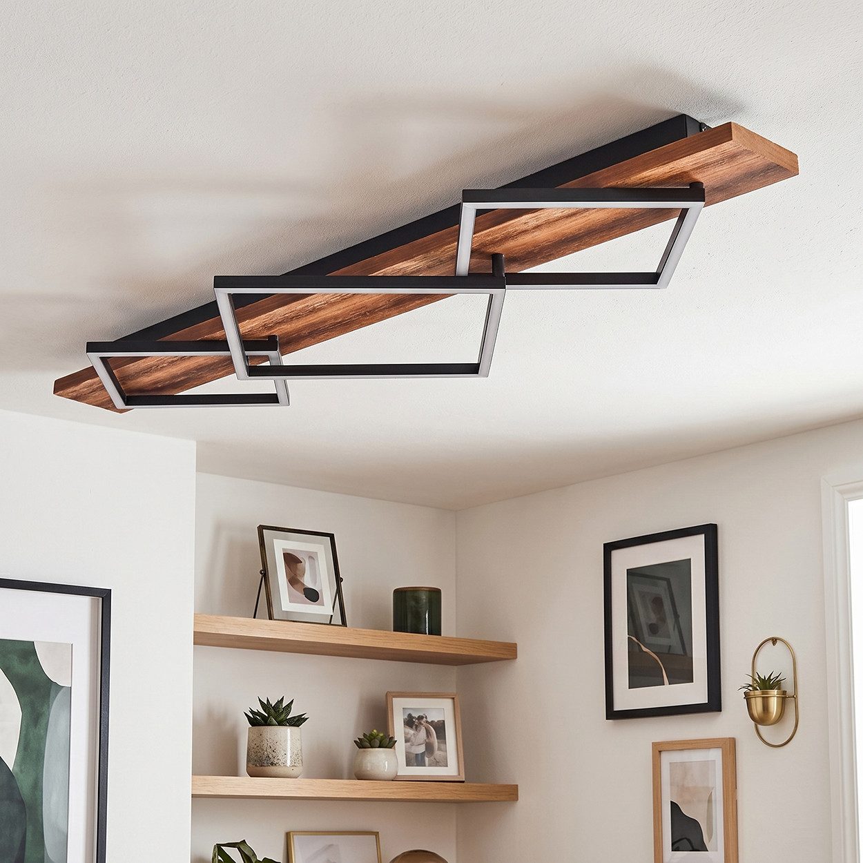 hofstein Deckenleuchte Deckenlampe aus Metall/Holz/Kunststoff in Dunkelbraun/Schwarz/Weiß, ohne Leuchtmittel, 3000 Kelvin, Leuchte im modernen Design, 42W, 5400 Lumen, 3000 Kelvin
